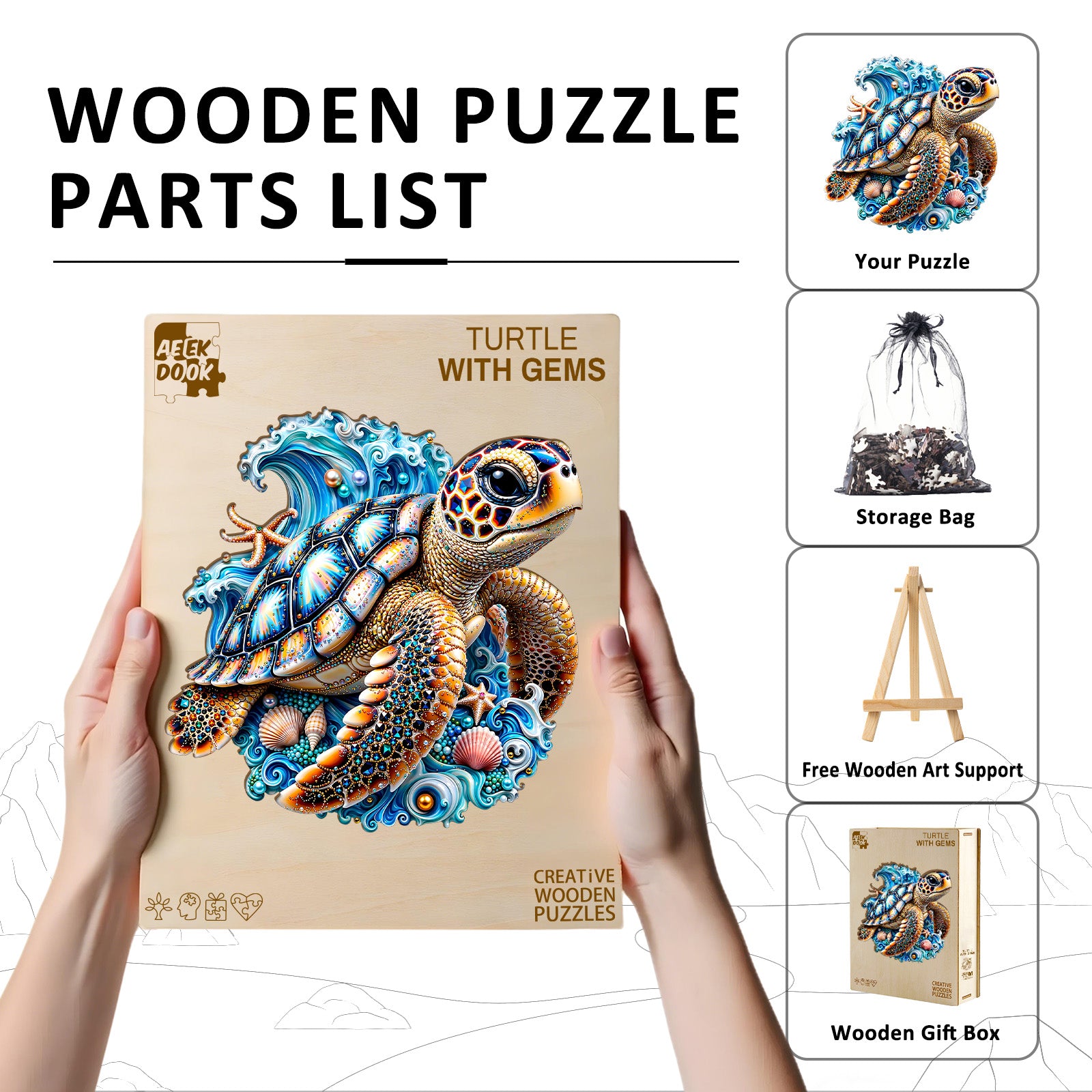 Turtle with Gems Wooden Puzzles for Adults