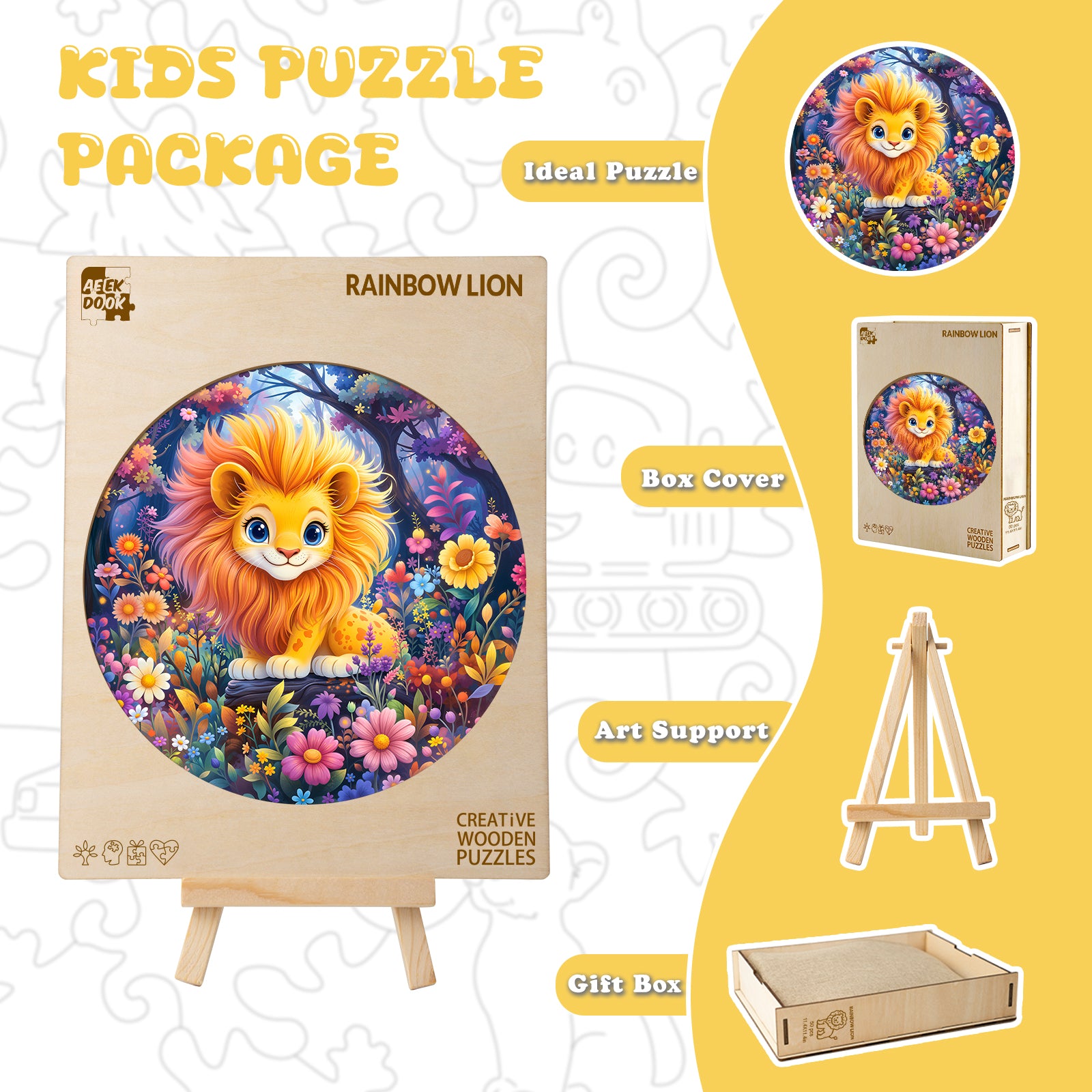 Rainbow Lion 50 Pieces Wooden Puzzles for Kids Ages 4-6 - Aeekdook