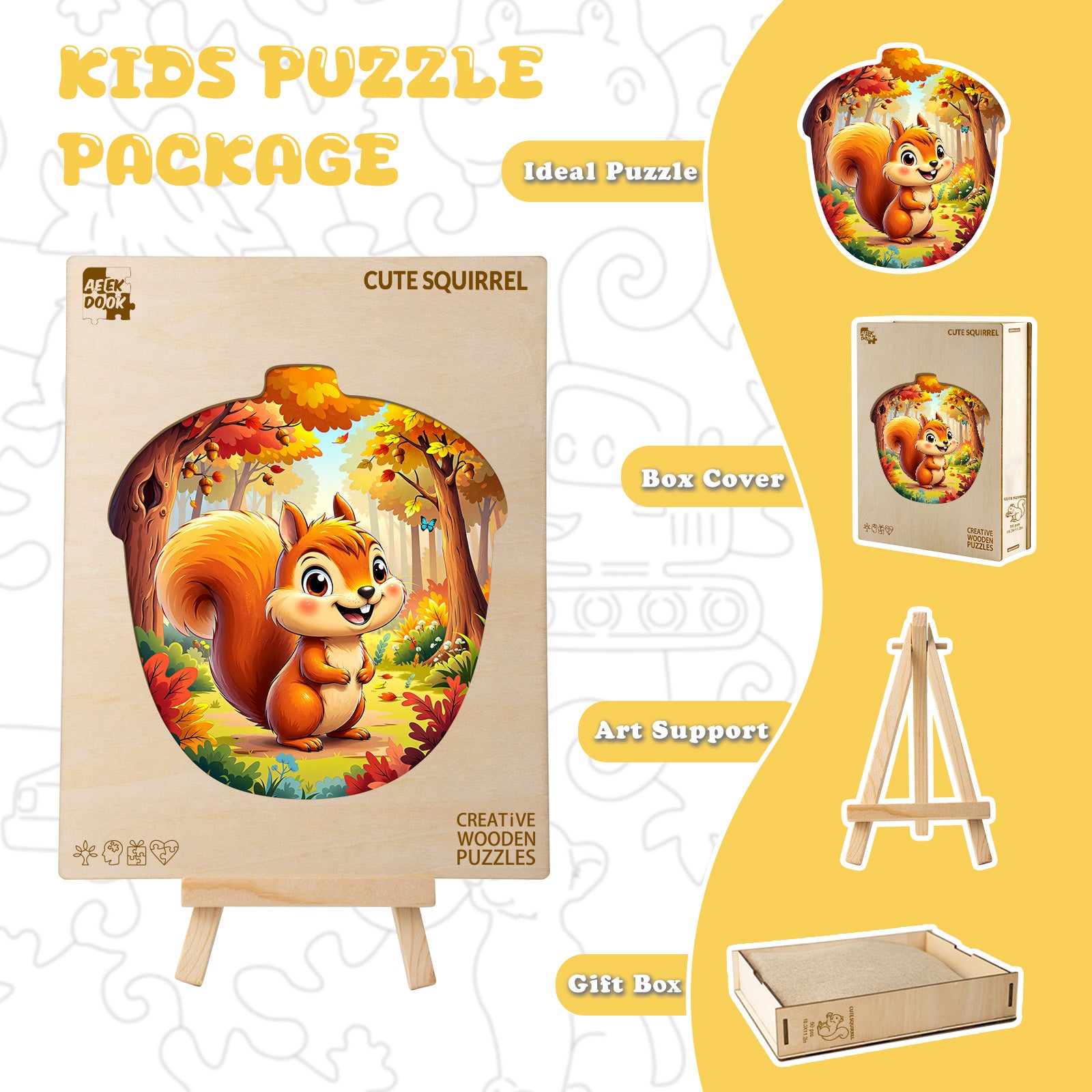 Cute Squirrel Autumn Wooden Toy for Kids - Aeekdook