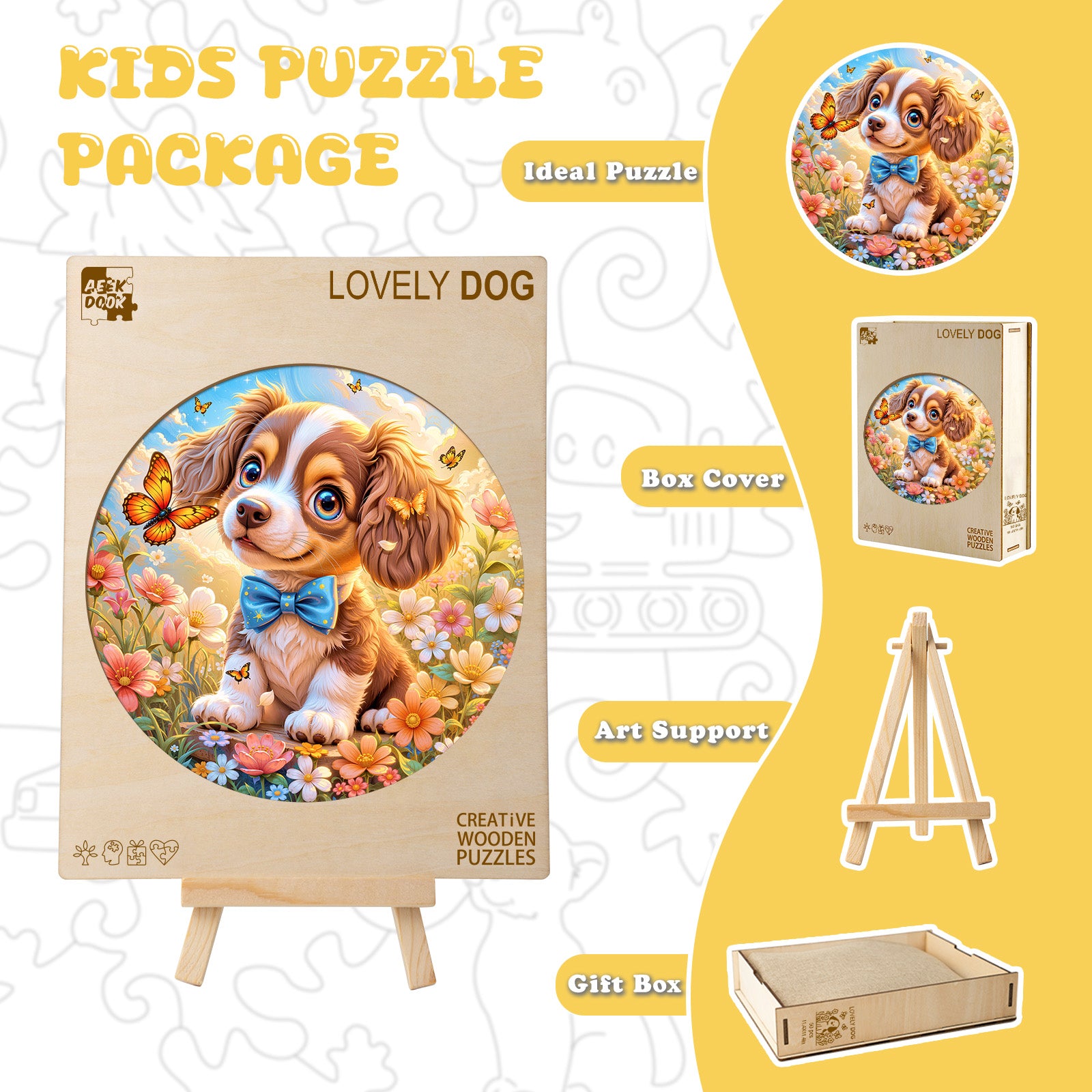 Lovely Dog Puppy Wood Puzzle Toy for Kids - Aeekdook