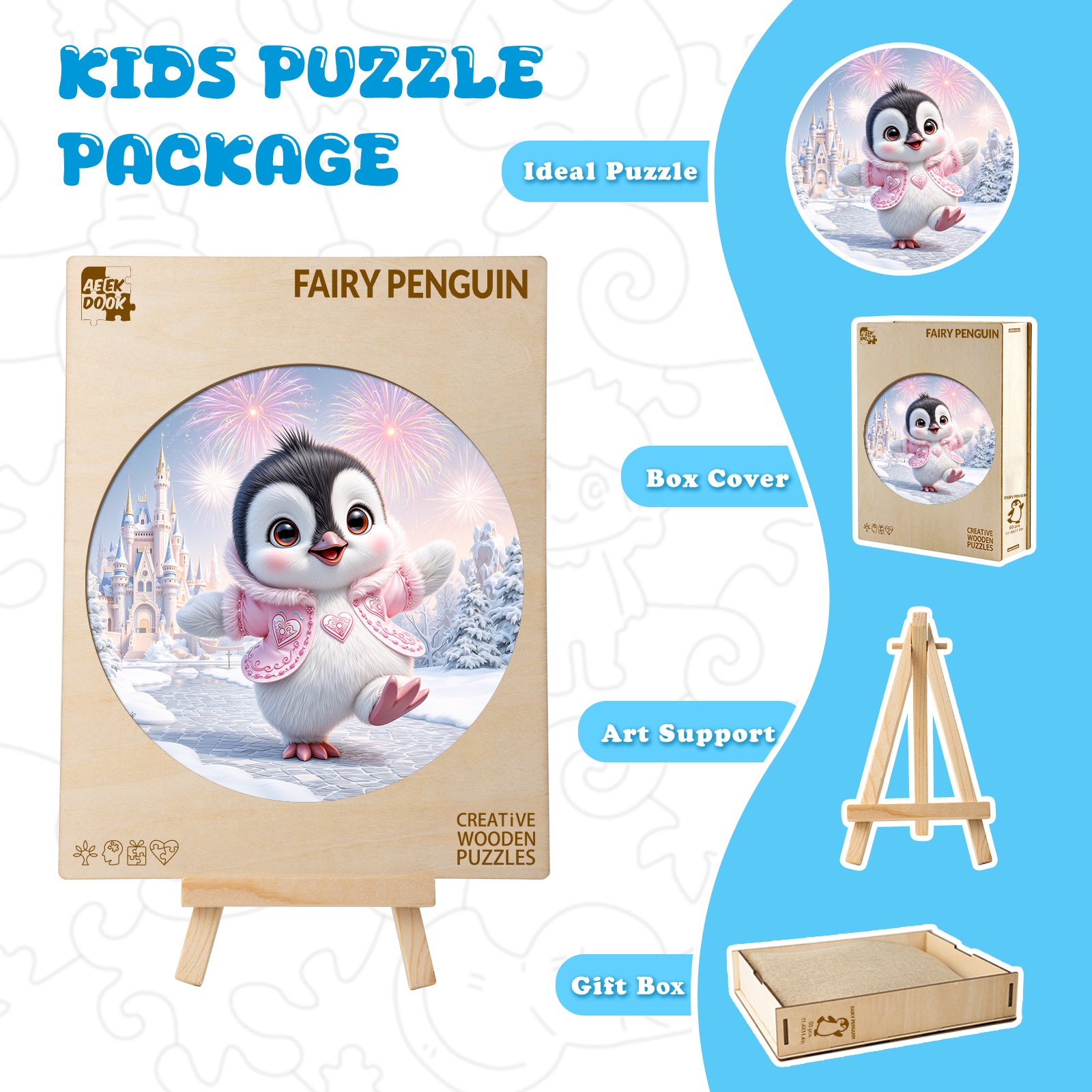 Fairy Penguin Arctic Wooden Puzzle for Children - Aeekdook