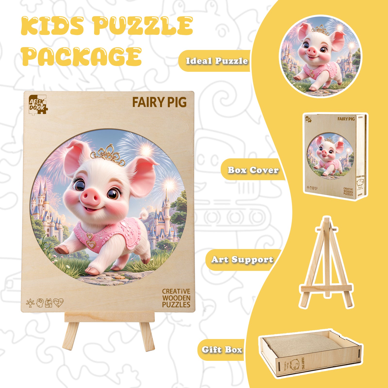 Fairy Pig Farmhouse Wooden Puzzle Fun Interactive Toy for Kids - Aeekdook