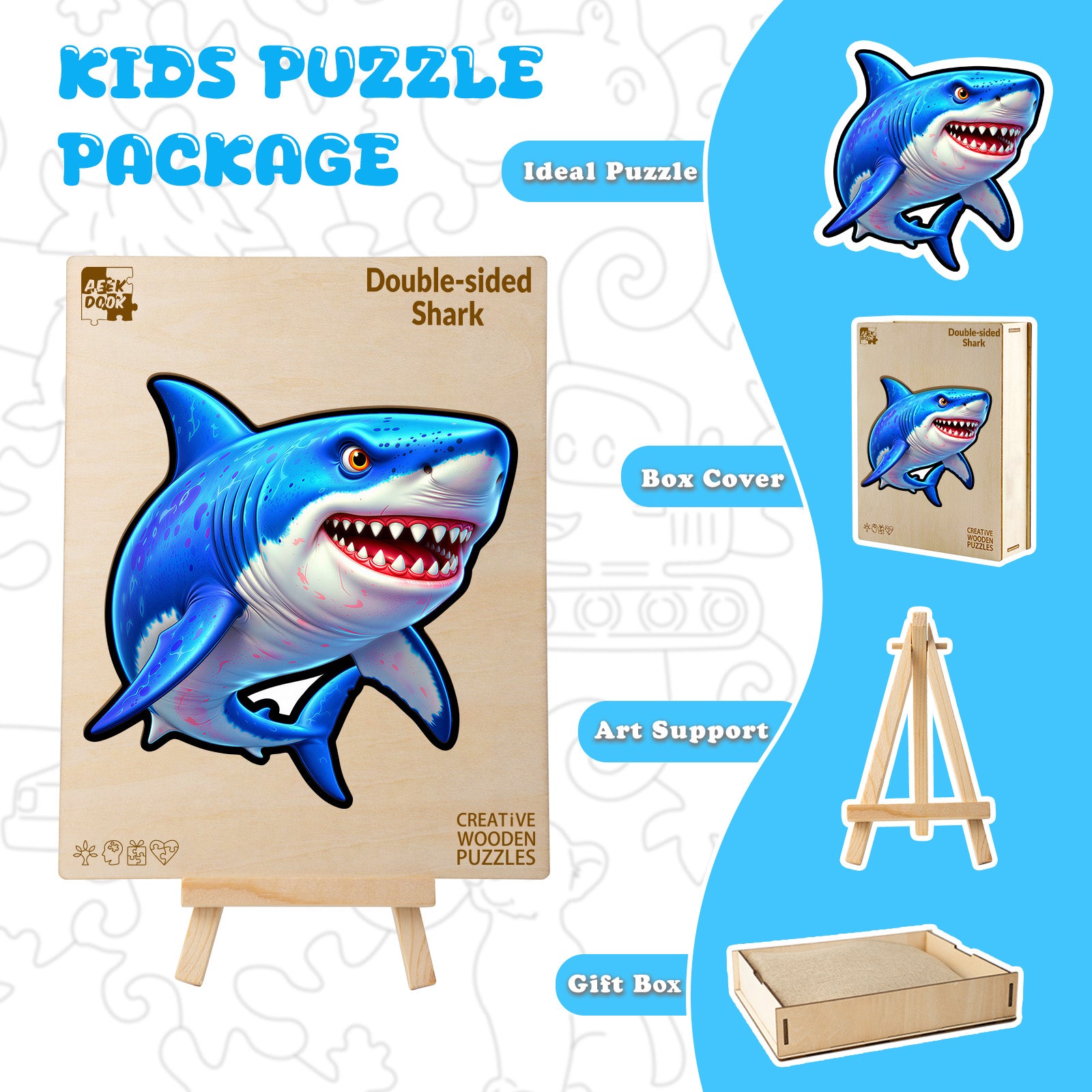 Double-sided Shark Wooden Puzzle for Children