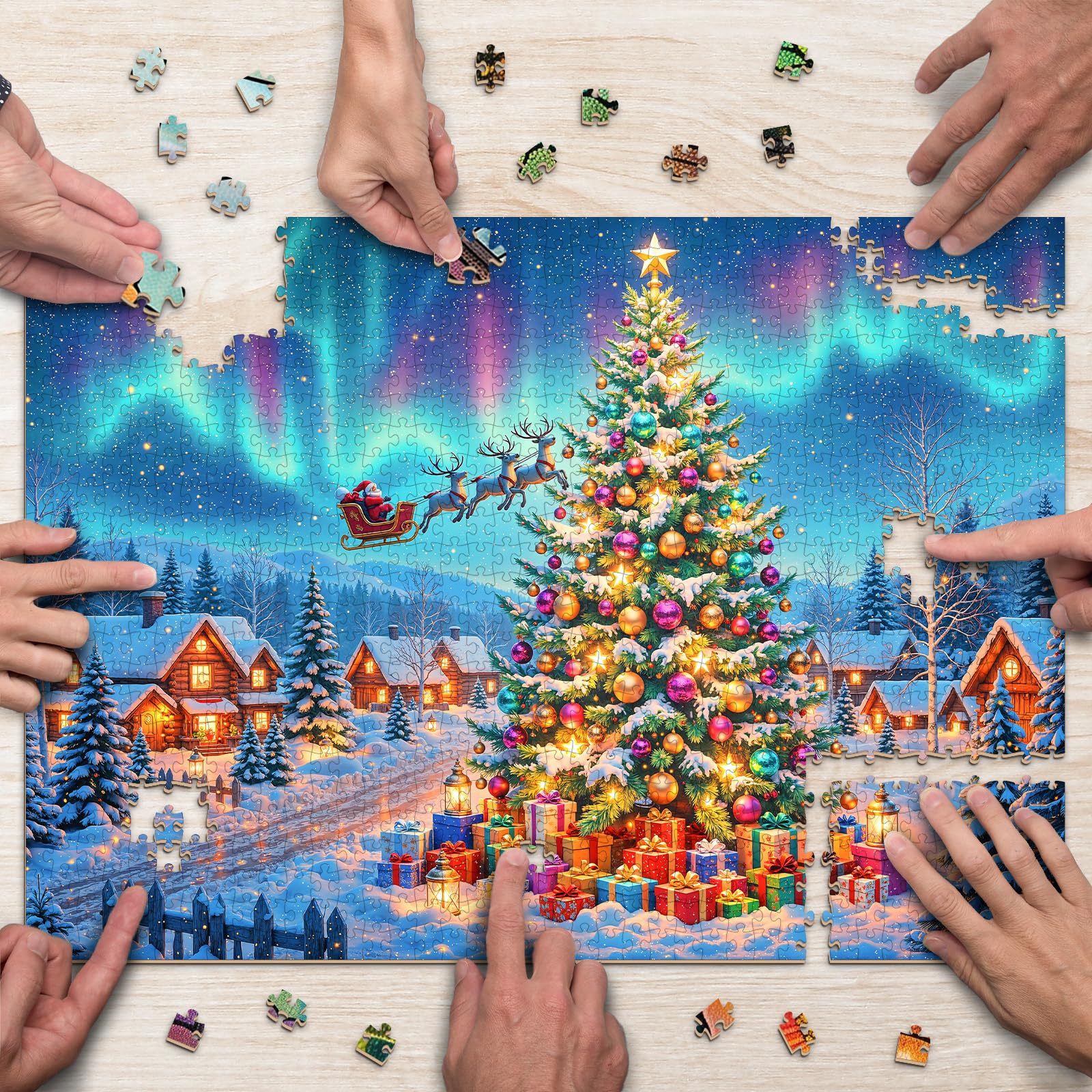 Northern Lights 1000 Piece Wood Puzzle for Adults - Aeekdook
