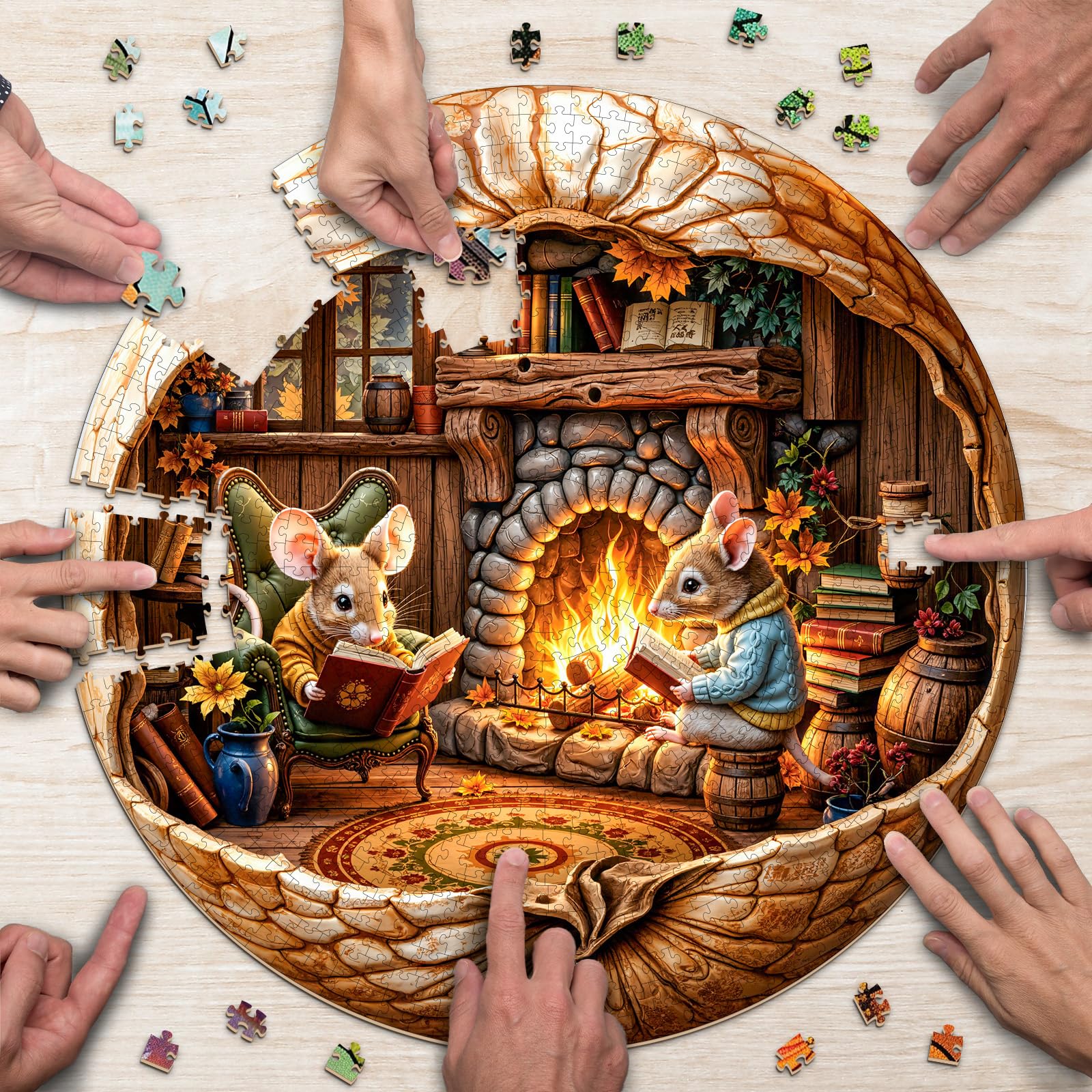 Fall Mouse 1000 Piece Wood Puzzle Autumn Theme - Aeekdook