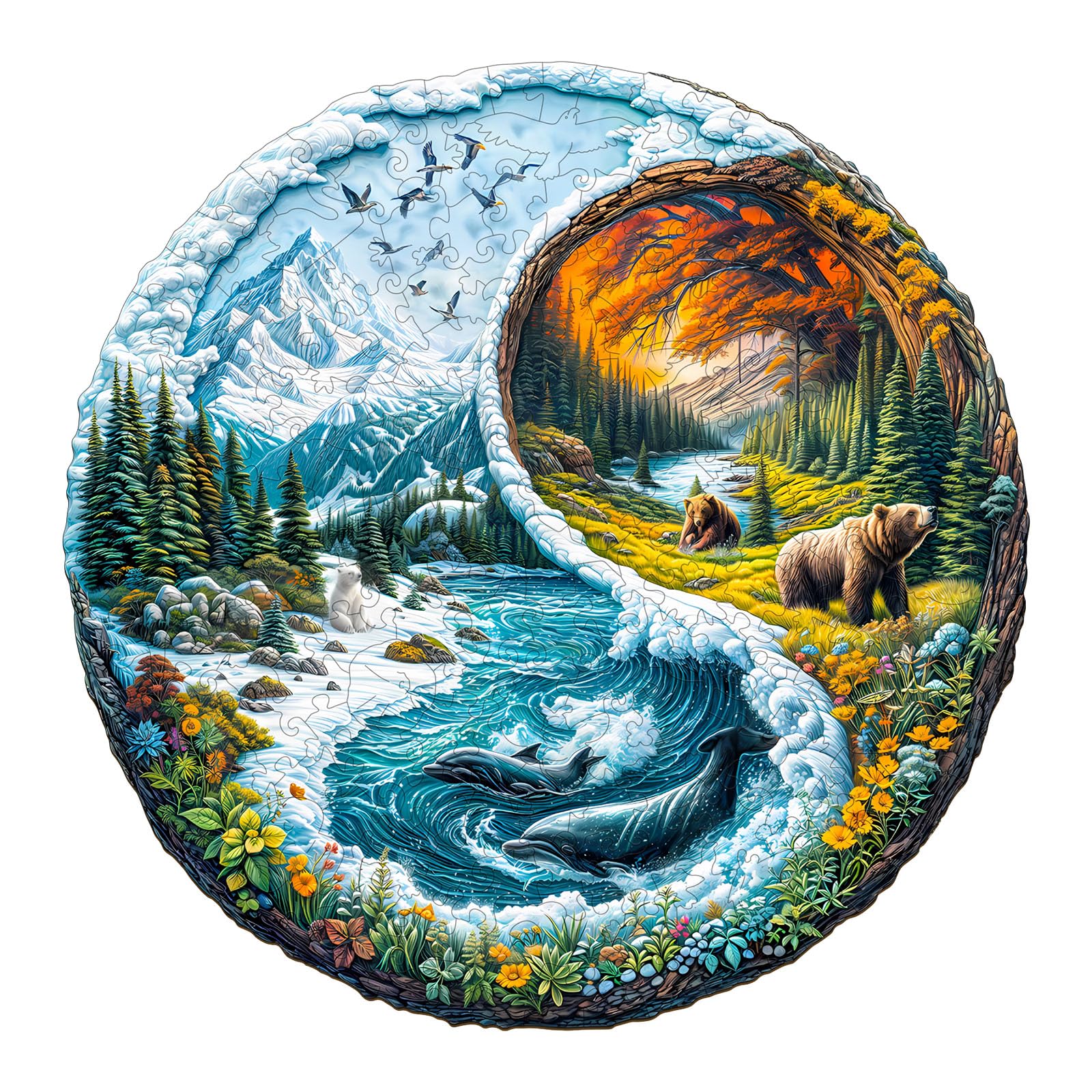 Yin Yang Glacial Forest Unique Shape Wood Puzzle - Aeekdook