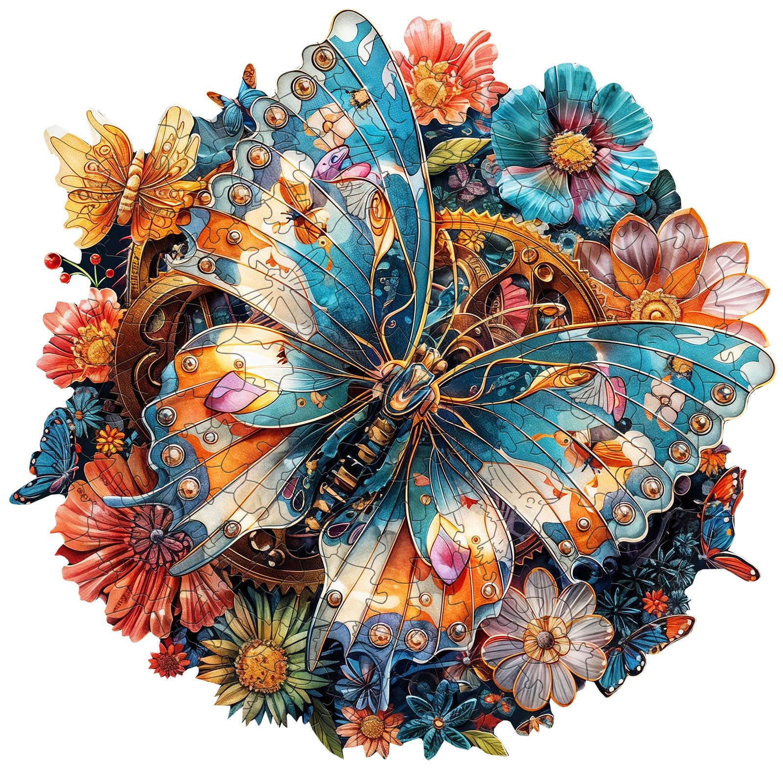 Mechanical Butterfly Wood Puzzle Steampunk Style Art - Aeekdook