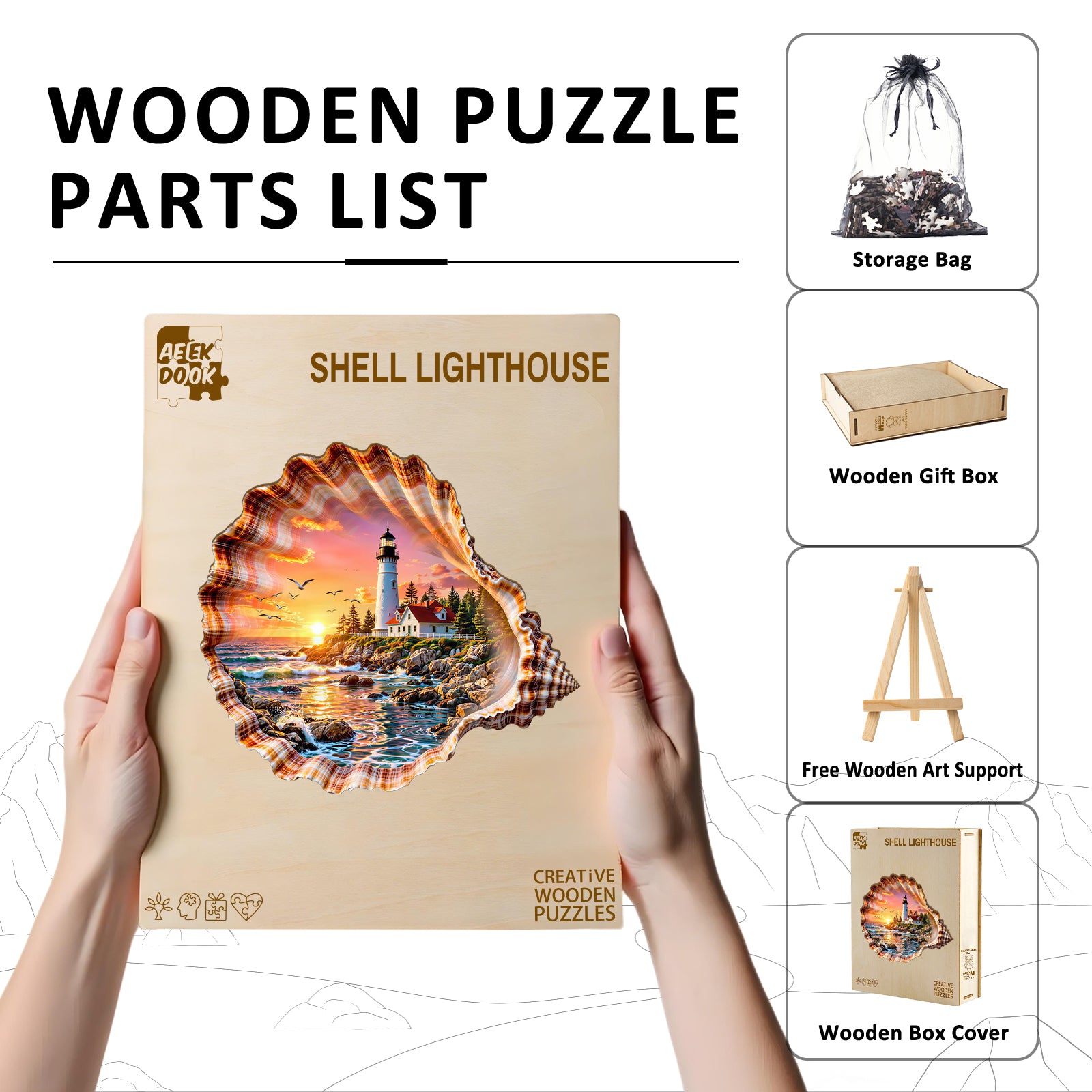Double-sided Shell Lighthouse Wooden Jigsaw Puzzles for Adults