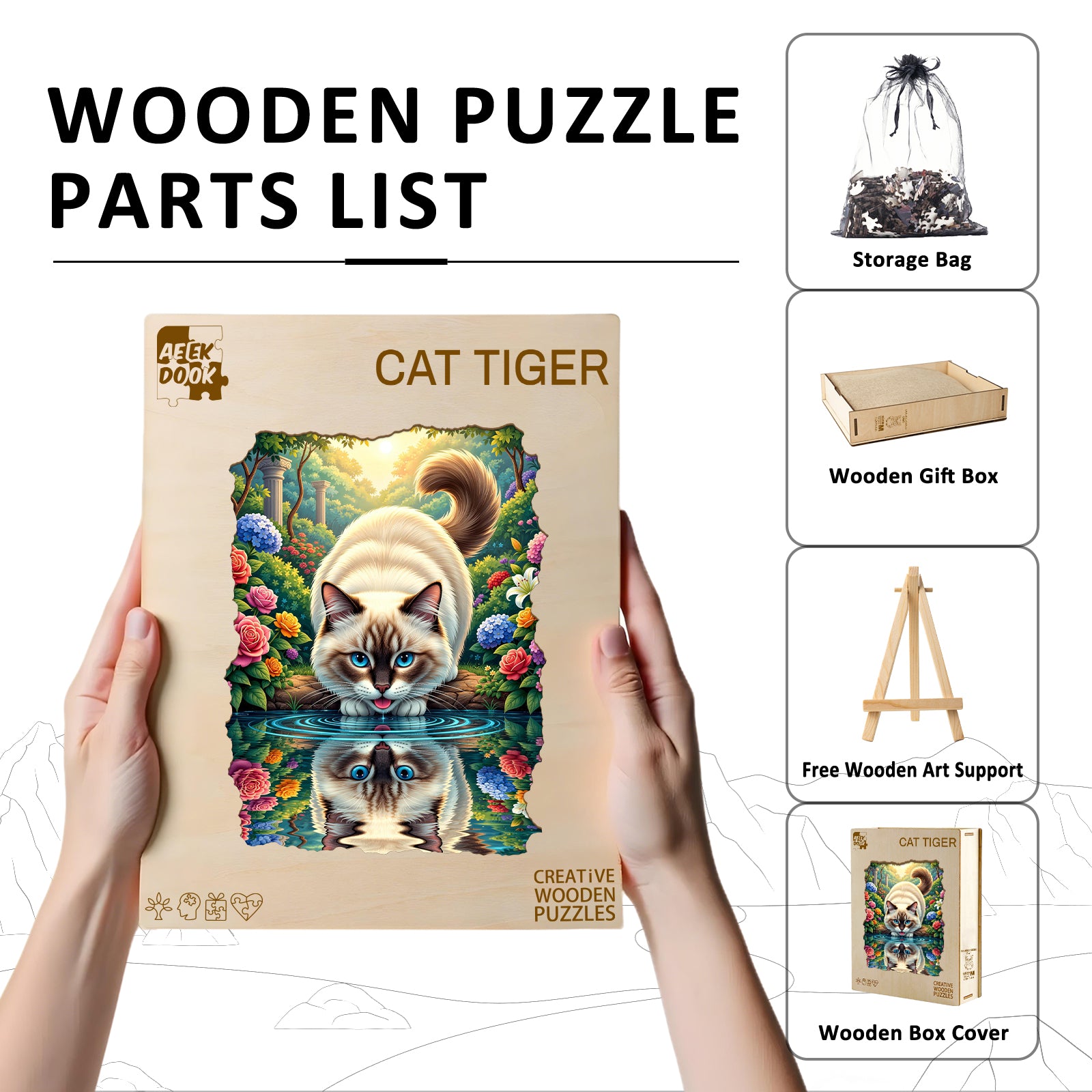 Double-sided Puzzle Cat Tiger Wood Puzzles for Adults