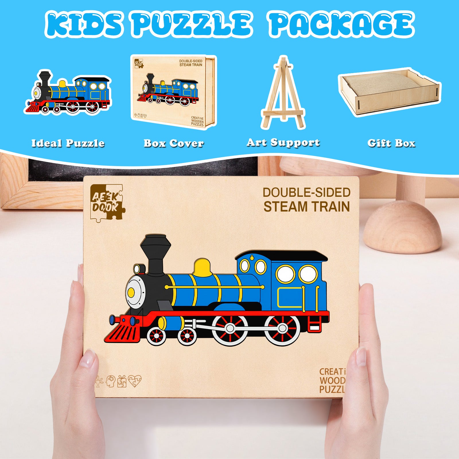 Double-sided Steam Train Wooden Puzzle for Kids