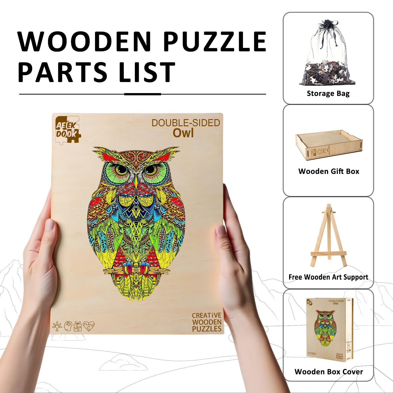 Double-sided Owl Unique Wooden Puzzles