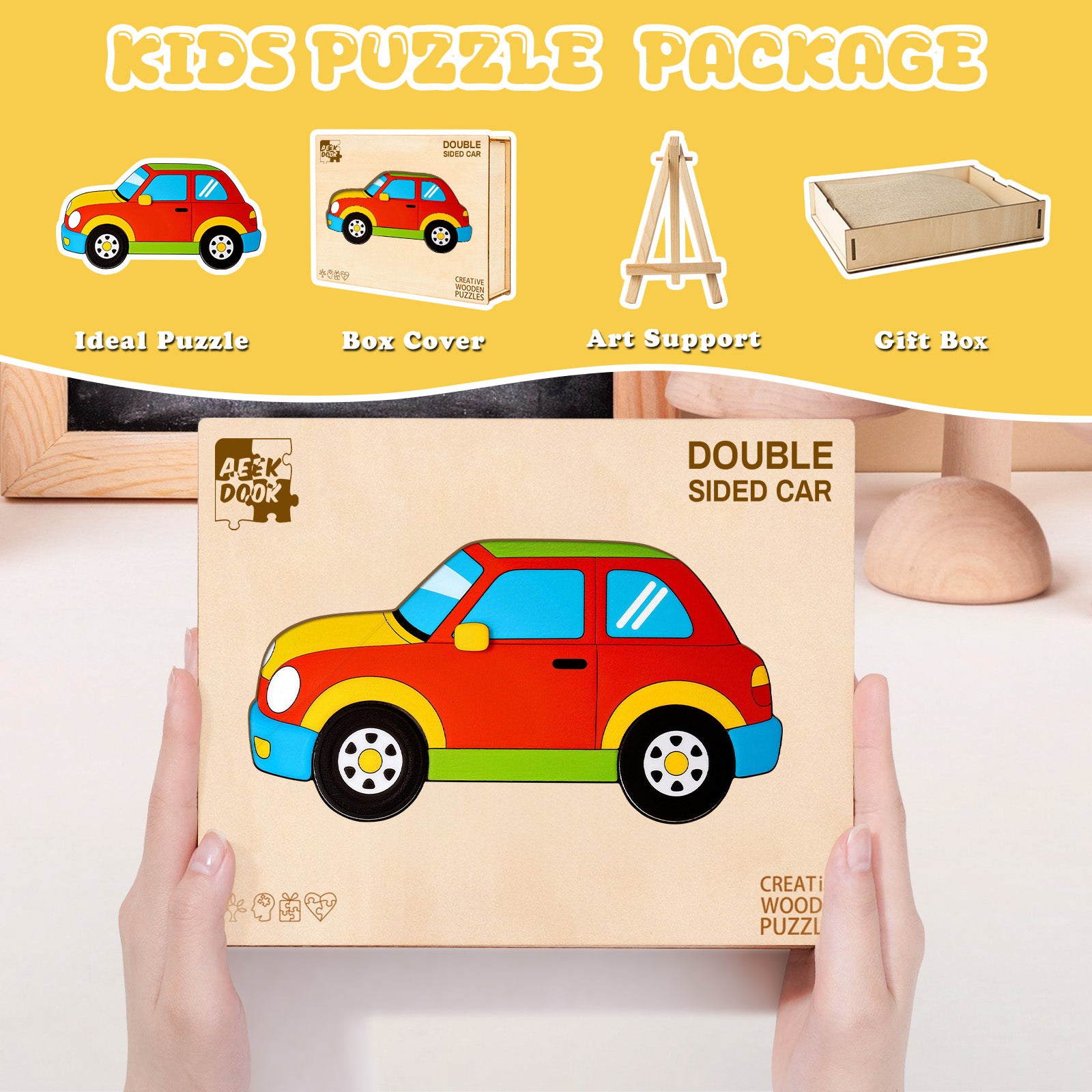 Double-sided Car Wooden Puzzles for Kids Ages 4-6