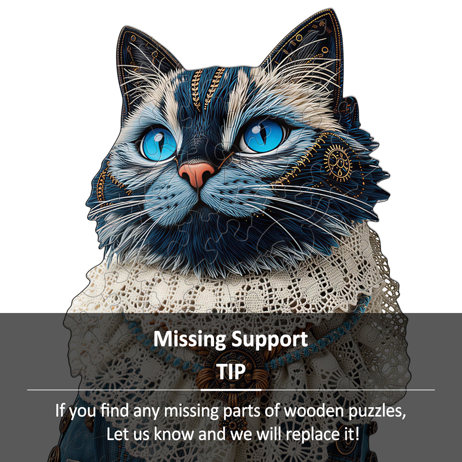 Denim Ragdoll Cat Unique Wooden Puzzles