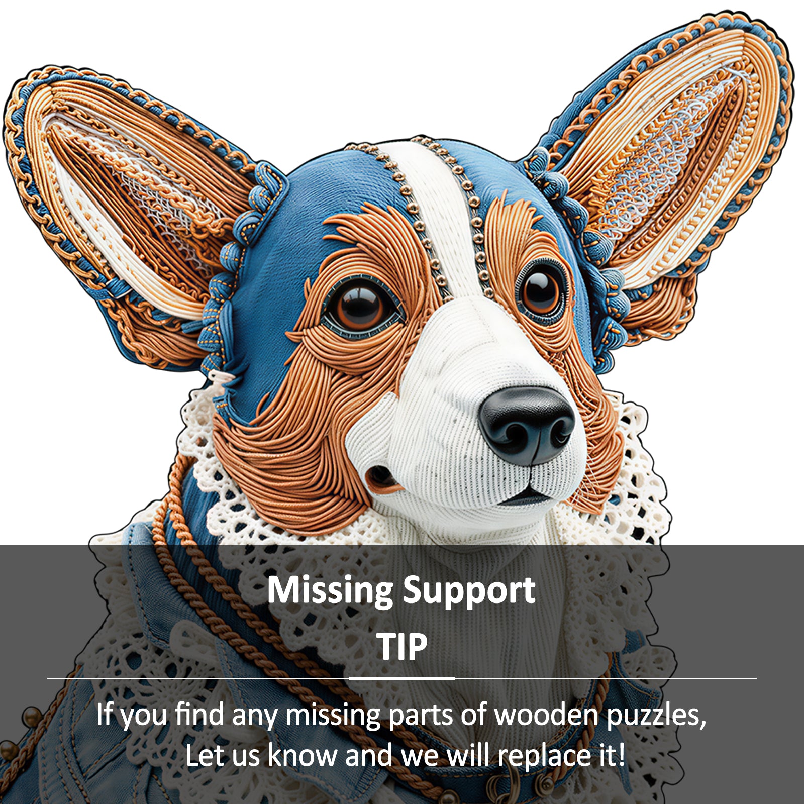 Denim Corgi Wooden Jigsaw Puzzles