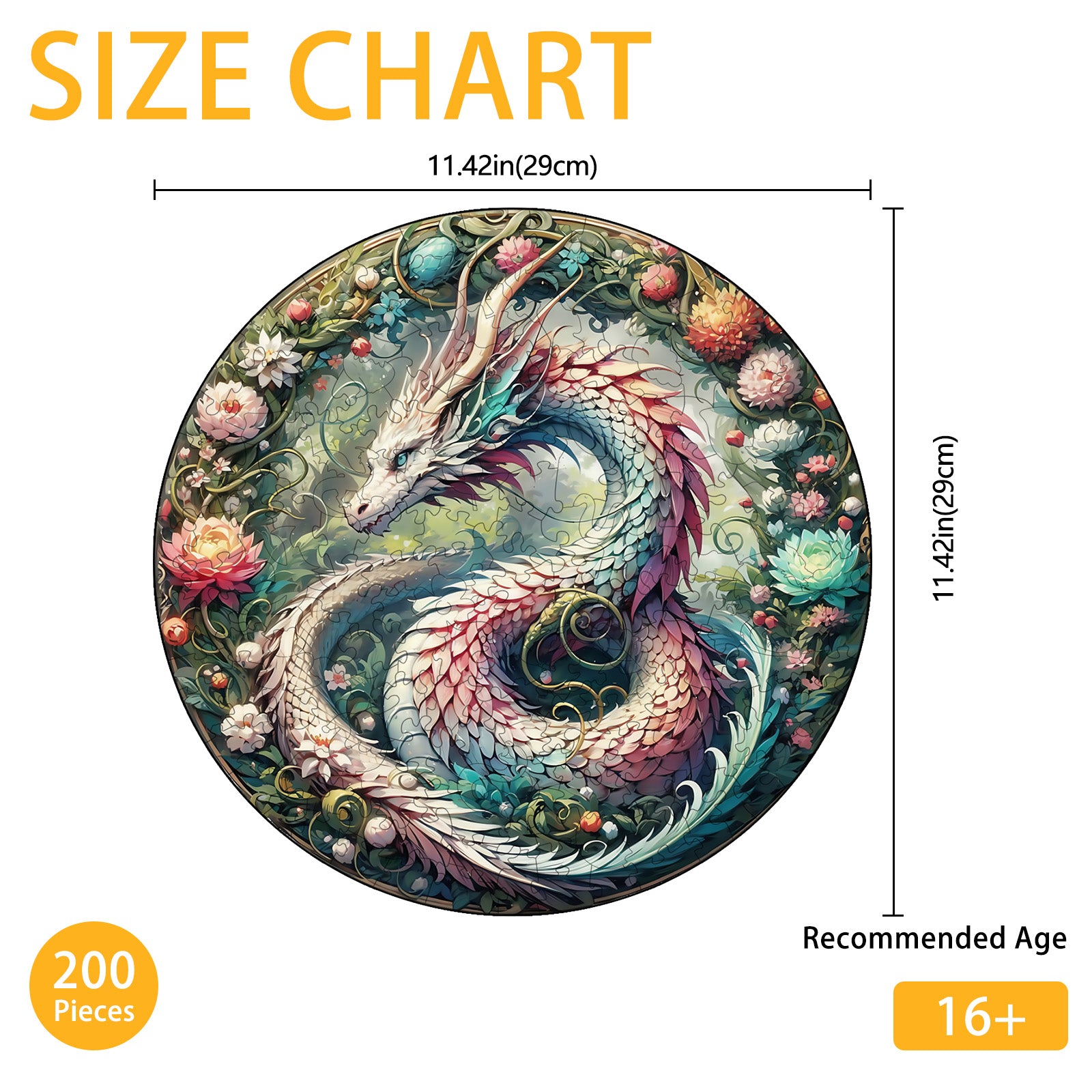 Mandala Dragon Unique Shape Wood Puzzle Mythical - Aeekdook