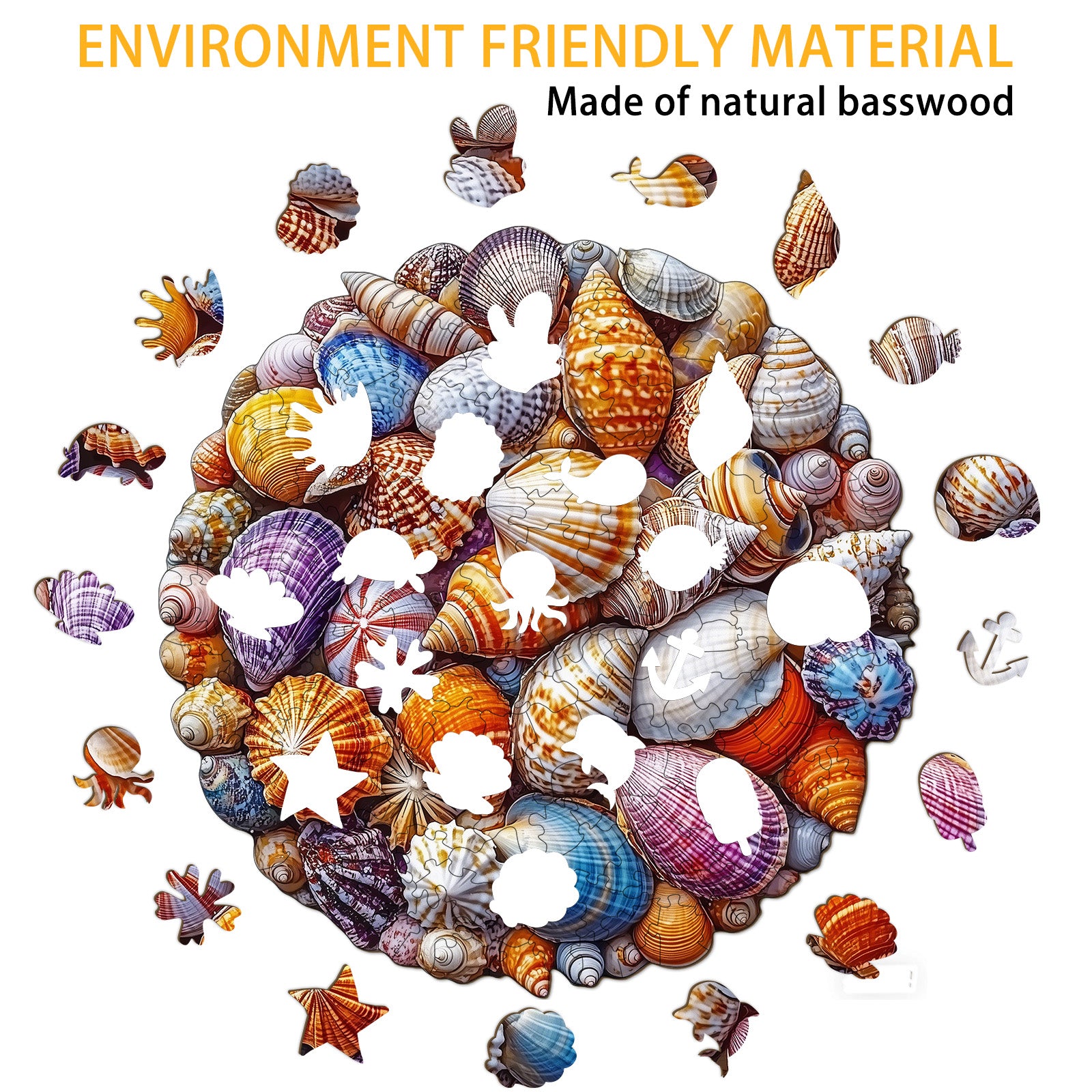 Colorful Shells Wood Puzzle Summer Beach Artwork - Aeekdook