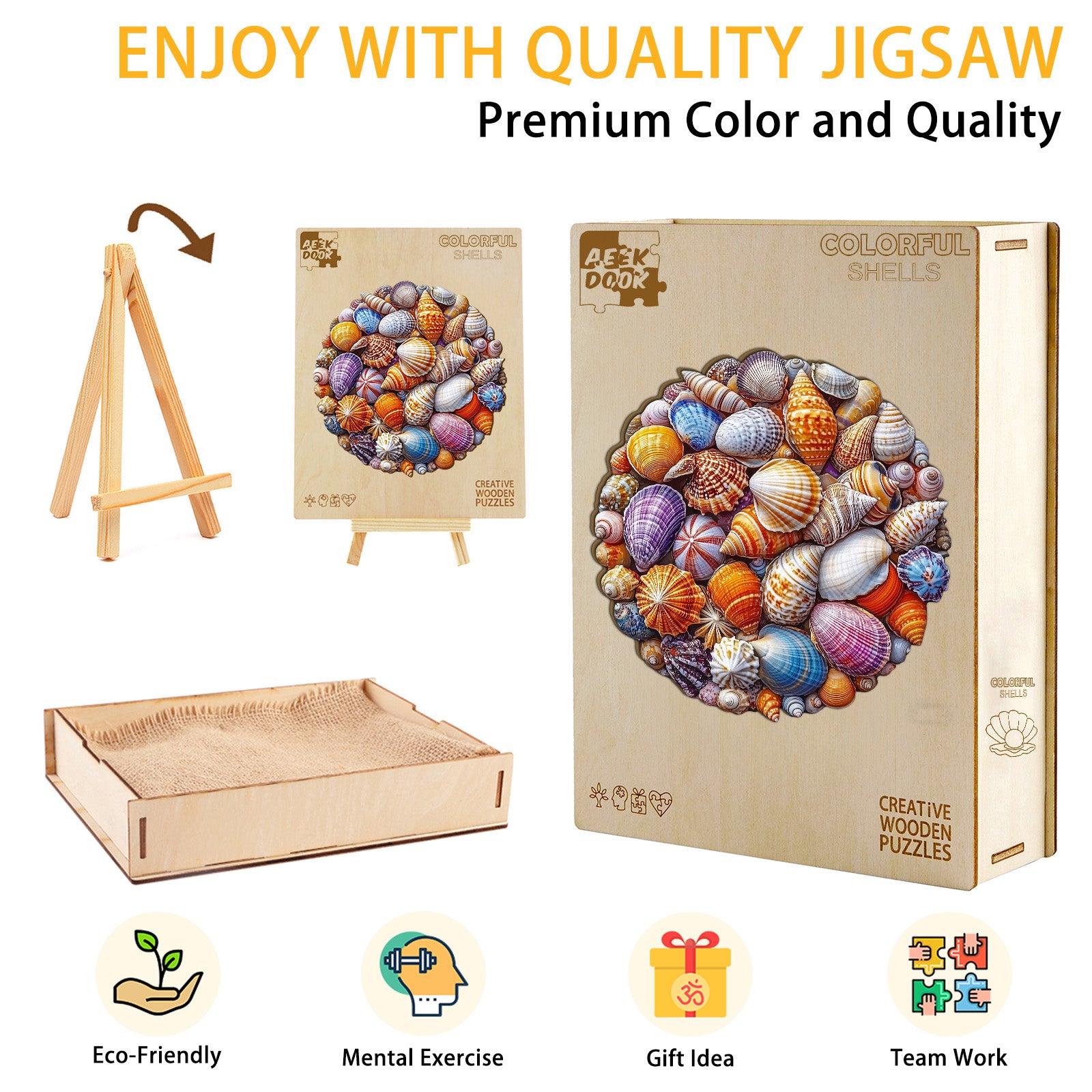 Colorful Shells Wood Puzzle Summer Beach Artwork - Aeekdook