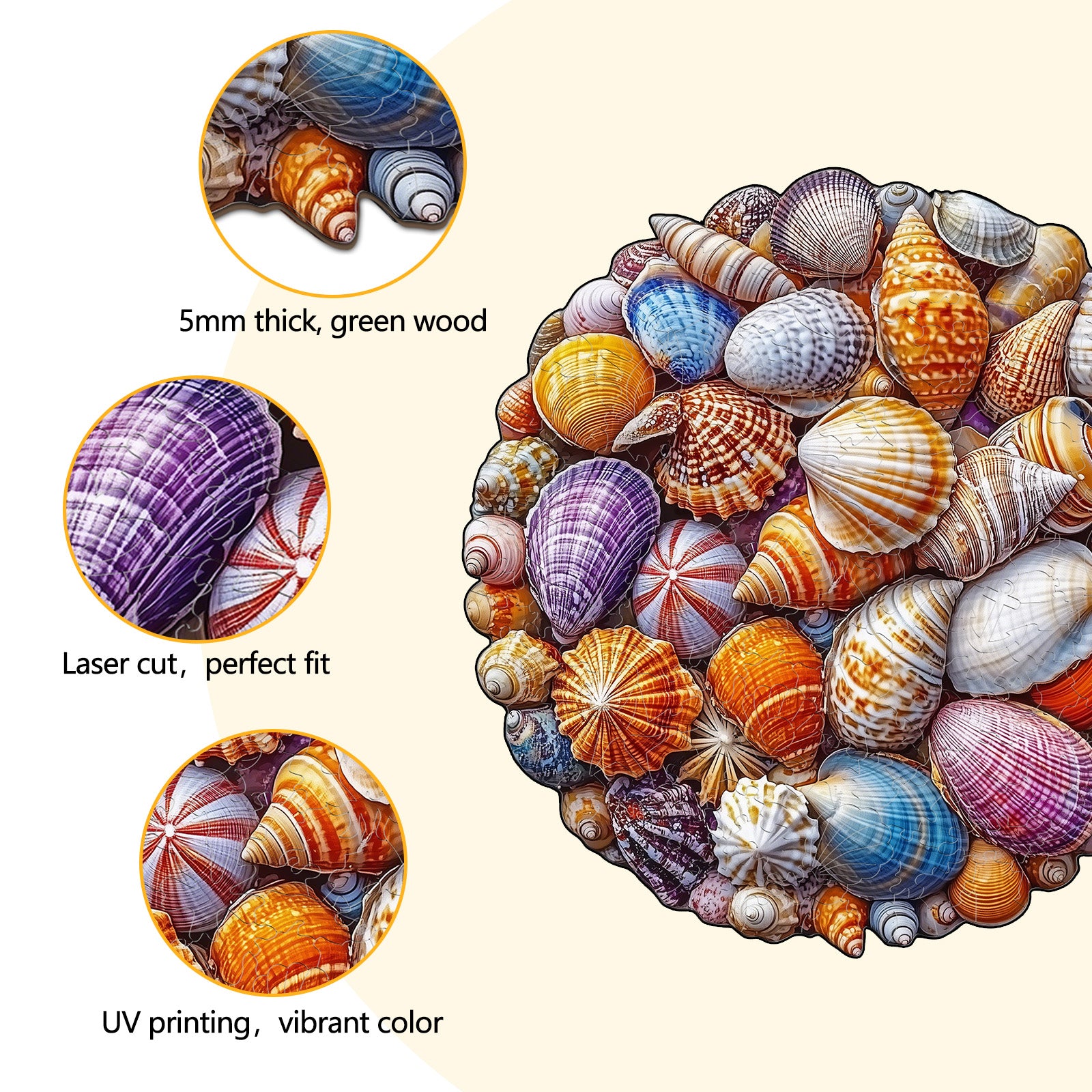 Colorful Shells Wood Puzzle Summer Beach Artwork - Aeekdook