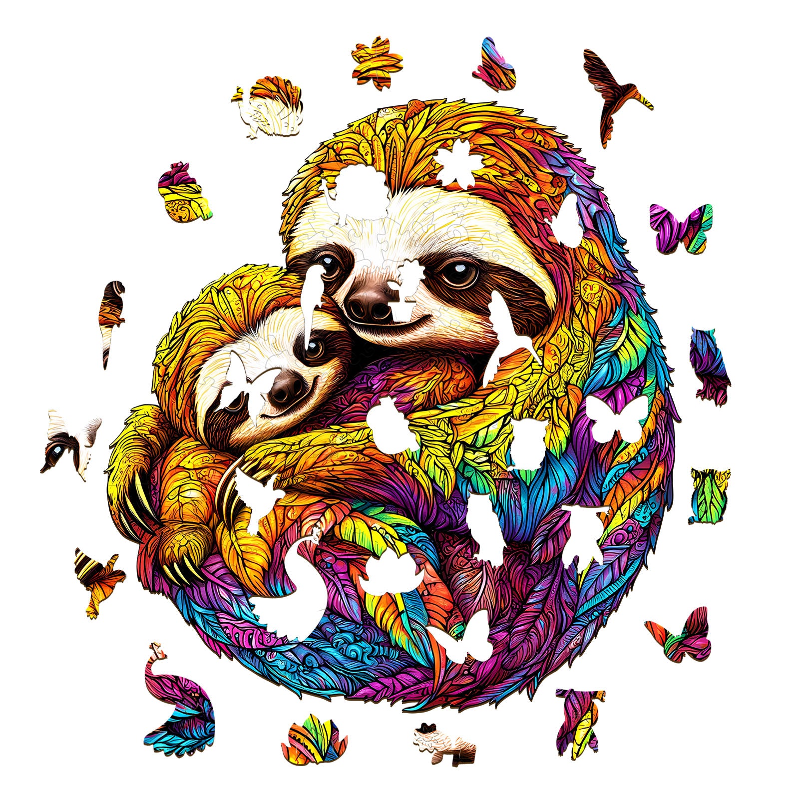 Parent Child Sloth Wood Puzzle Cute Family Gift - Aeekdook