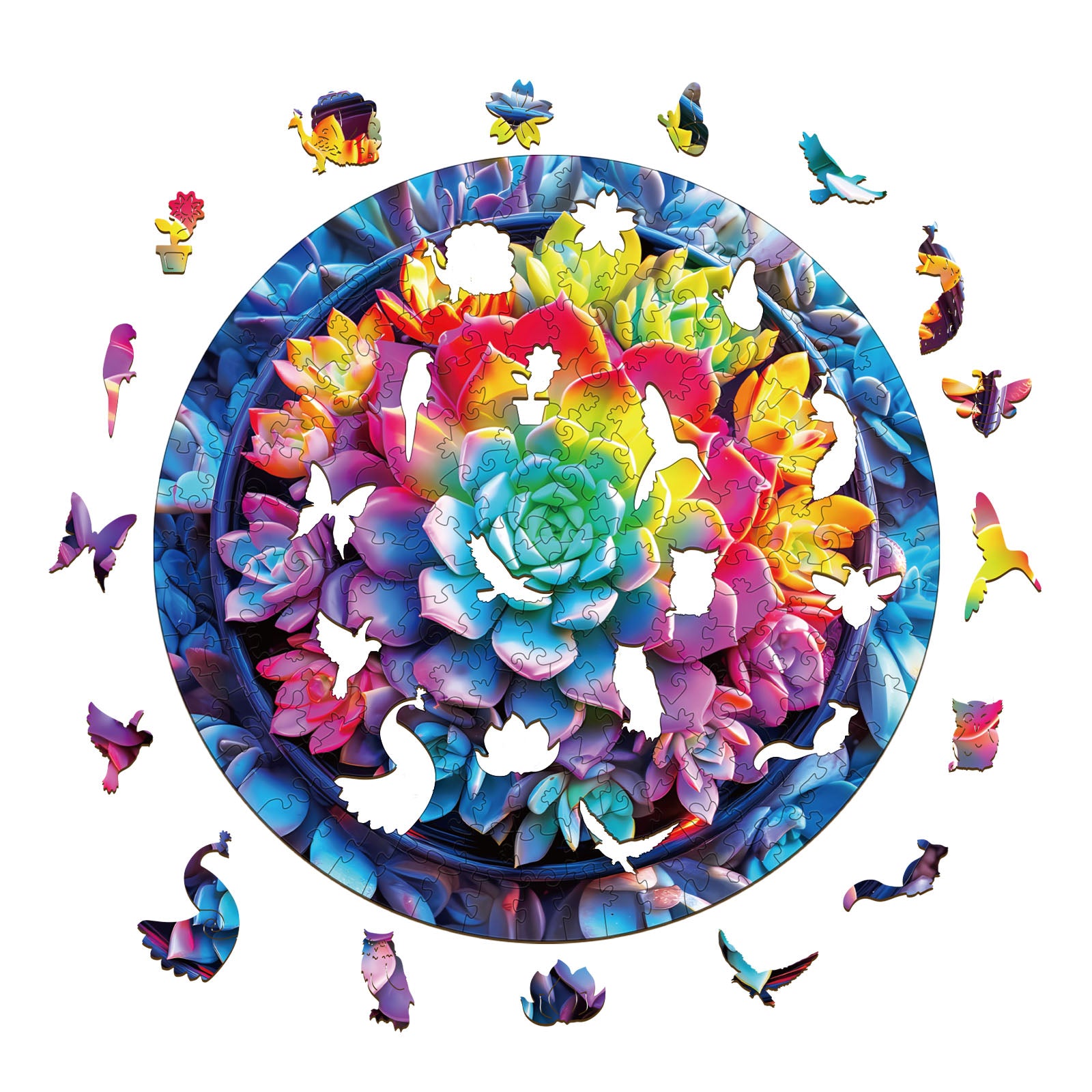 Succulent Plants Wood Puzzle Desert Nature Decor - Aeekdook