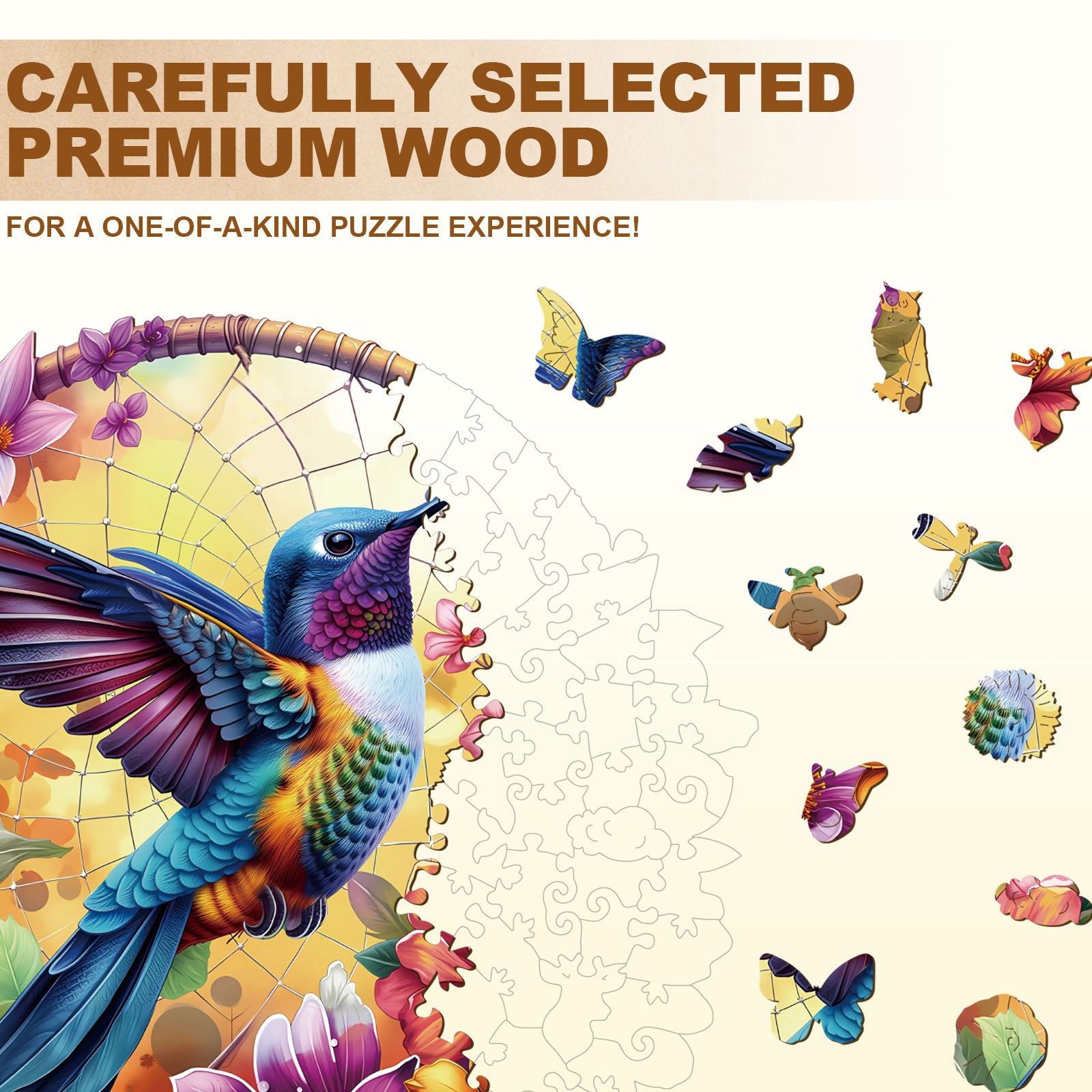Dreamcatcher Hummingbird Wooden Jigsaw Puzzles for Adults - Aeekdook