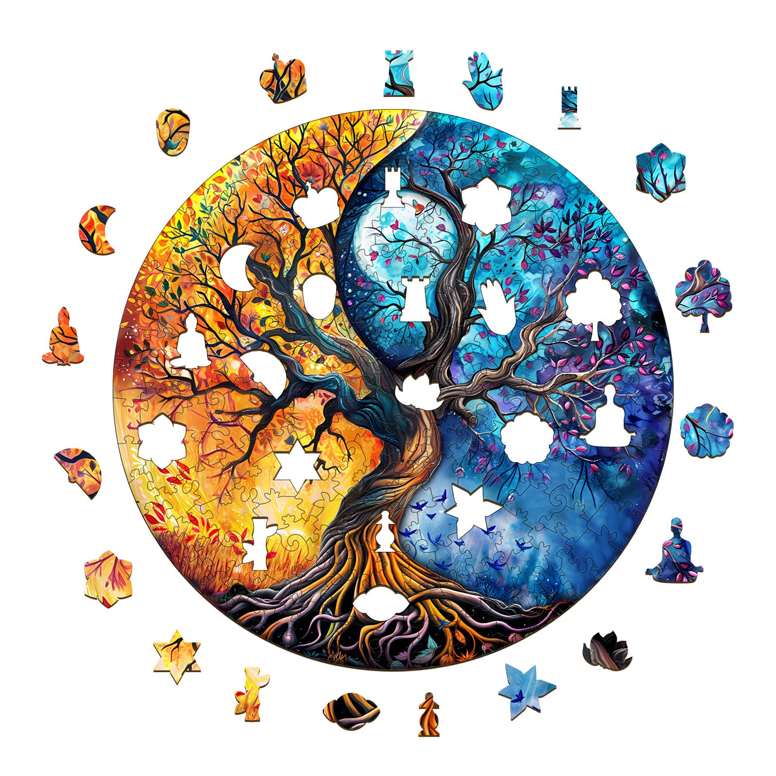 Yin Yang Tree of Life Wood Puzzle Zen Harmony Art - Aeekdook