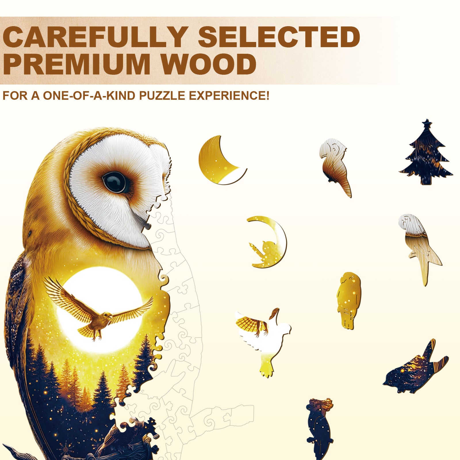 Moonlight Snow Owl Wooden Jigsaw Puzzles for Adults - Aeekdook