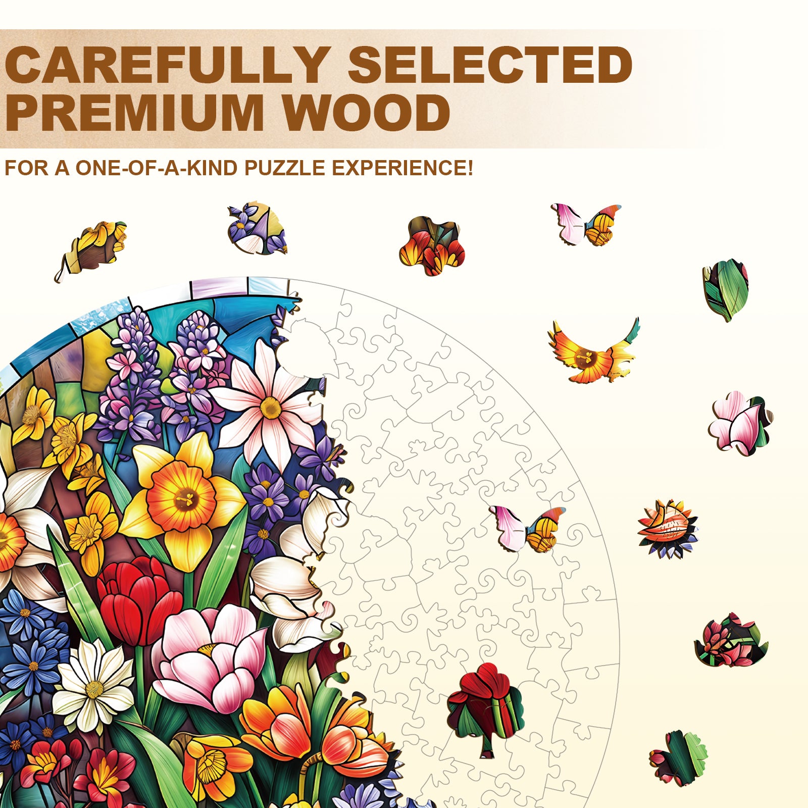 Stained Glass Flowers Wooden Jigsaw Puzzles for Adults - Aeekdook
