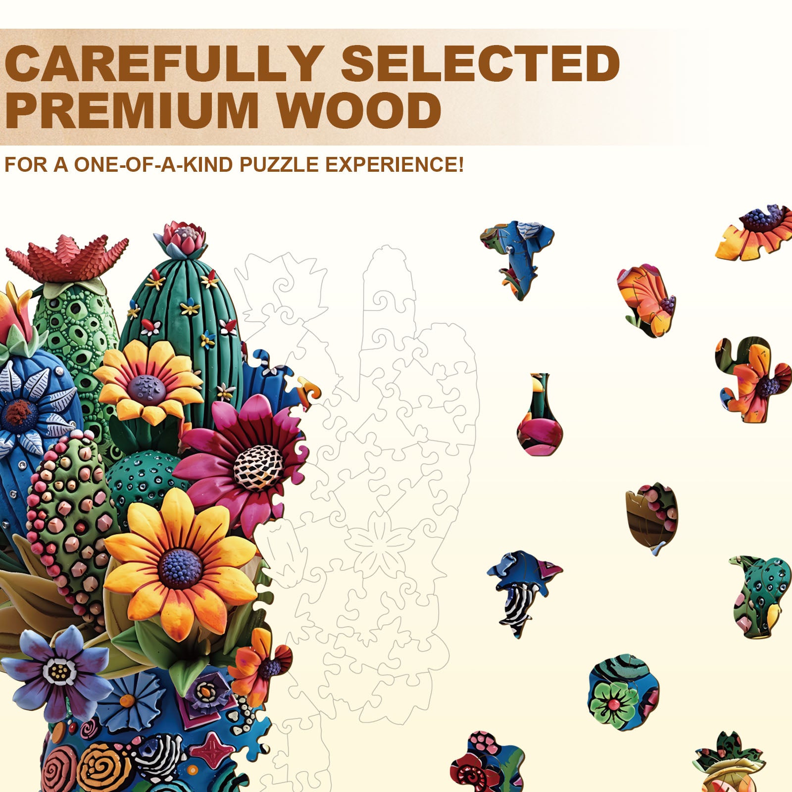 Blooming Cactus Wooden Puzzles for Adults