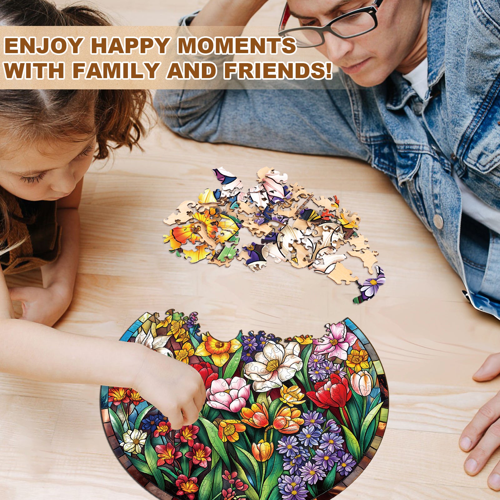 Stained Glass Flowers Wooden Jigsaw Puzzles for Adults - Aeekdook