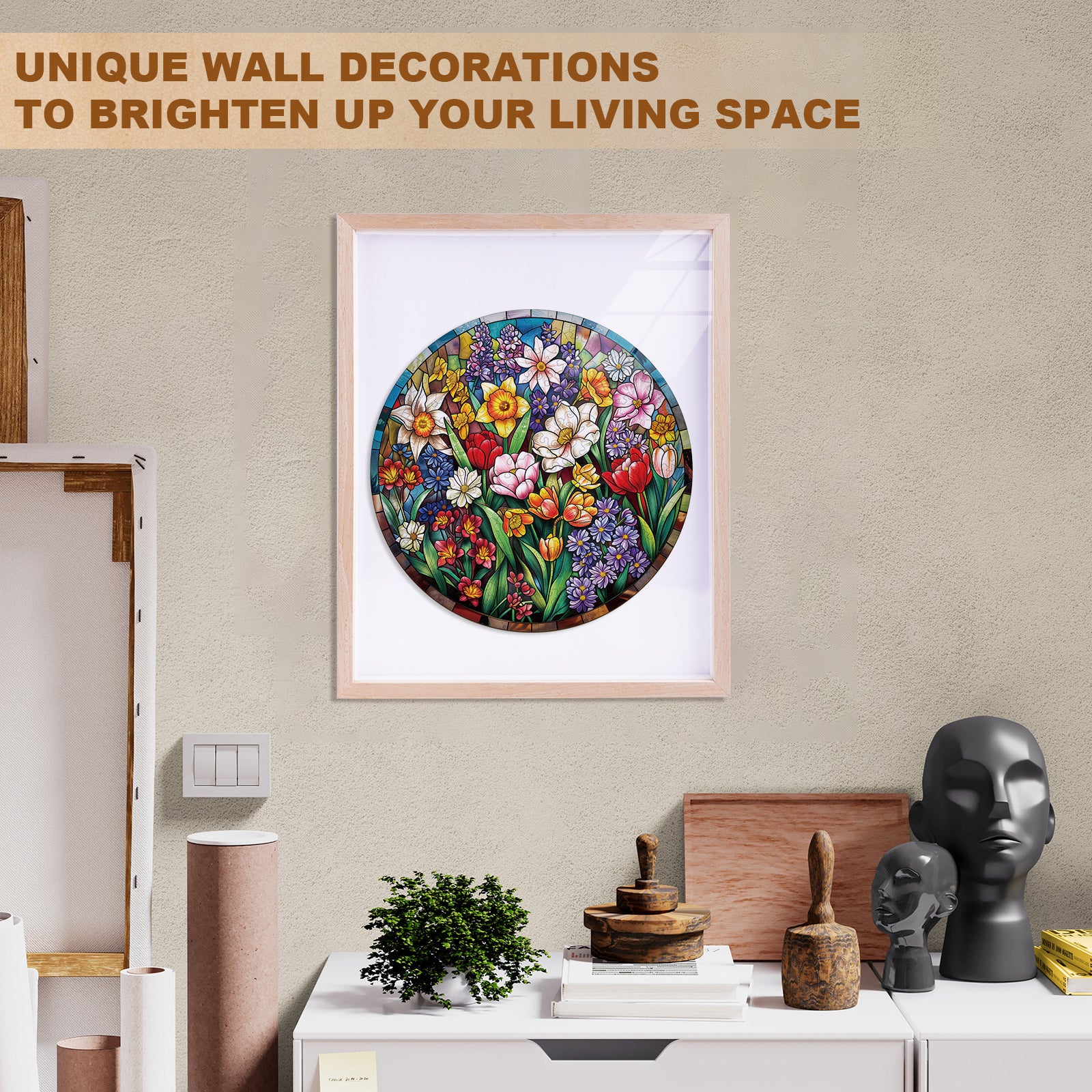 Stained Glass Flowers Wooden Jigsaw Puzzles for Adults - Aeekdook
