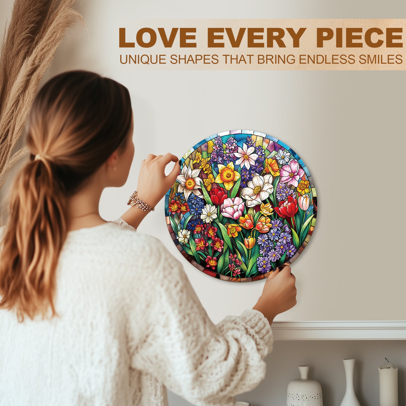 Stained Glass Flowers Wooden Jigsaw Puzzles for Adults - Aeekdook