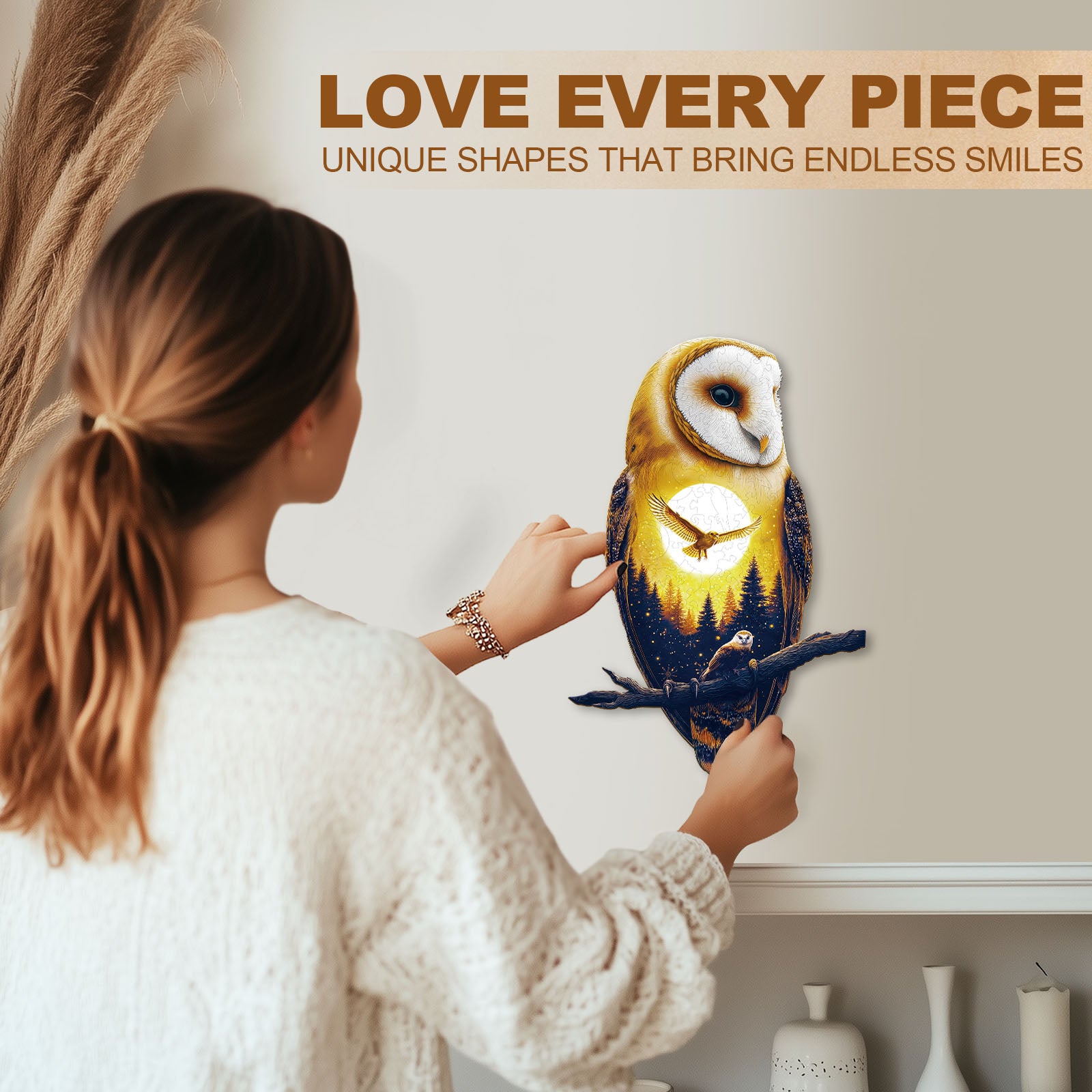 Moonlight Snow Owl Wooden Jigsaw Puzzles for Adults - Aeekdook