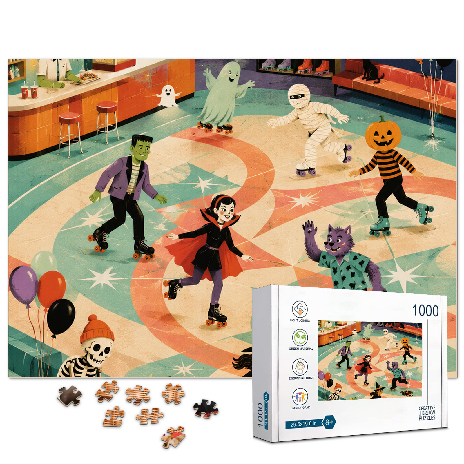 Monster Roller Rink Halloween Jigsaw Puzzle - puzzle product view