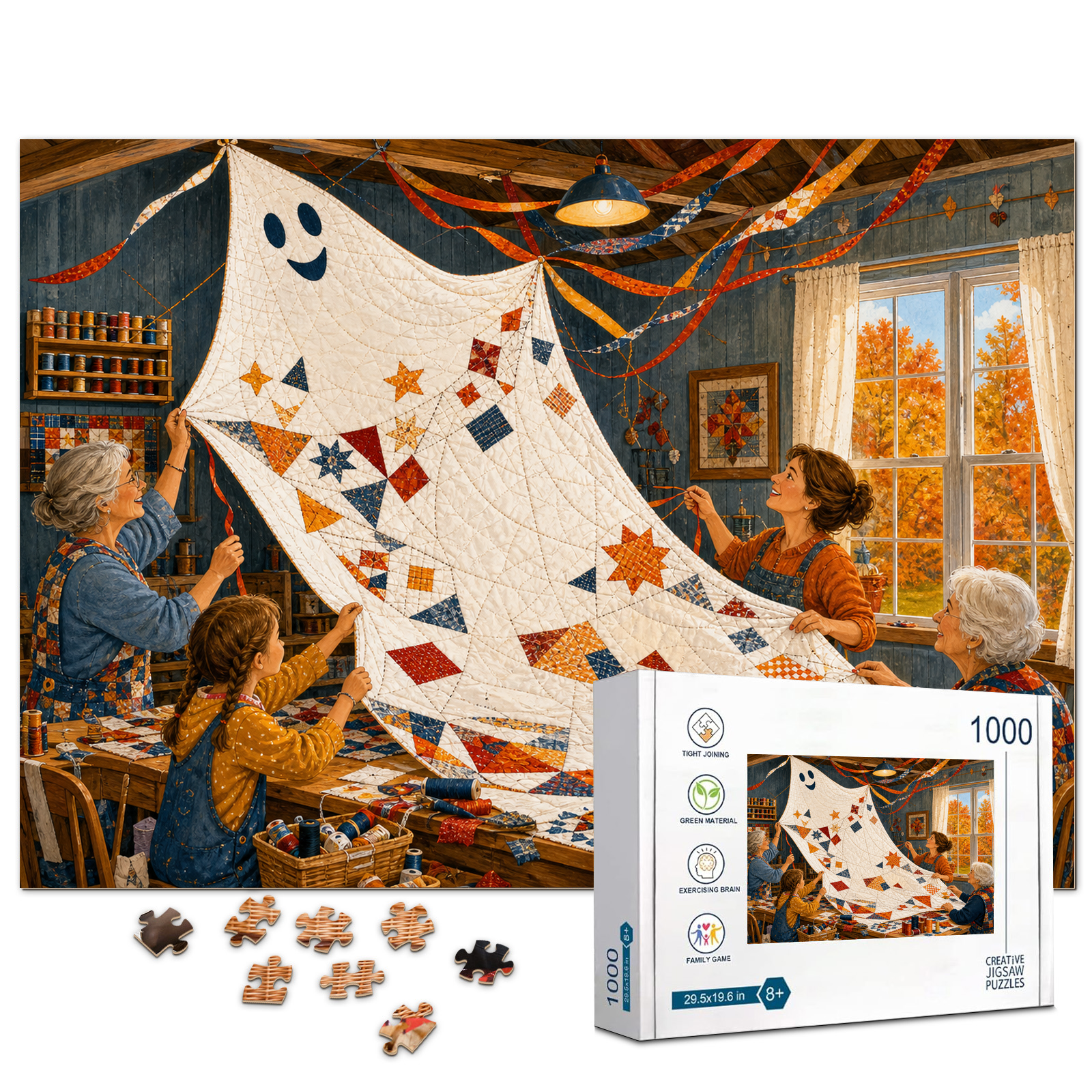 Patchwork Ghost Kite 1000 Piece Puzzle - puzzle product view