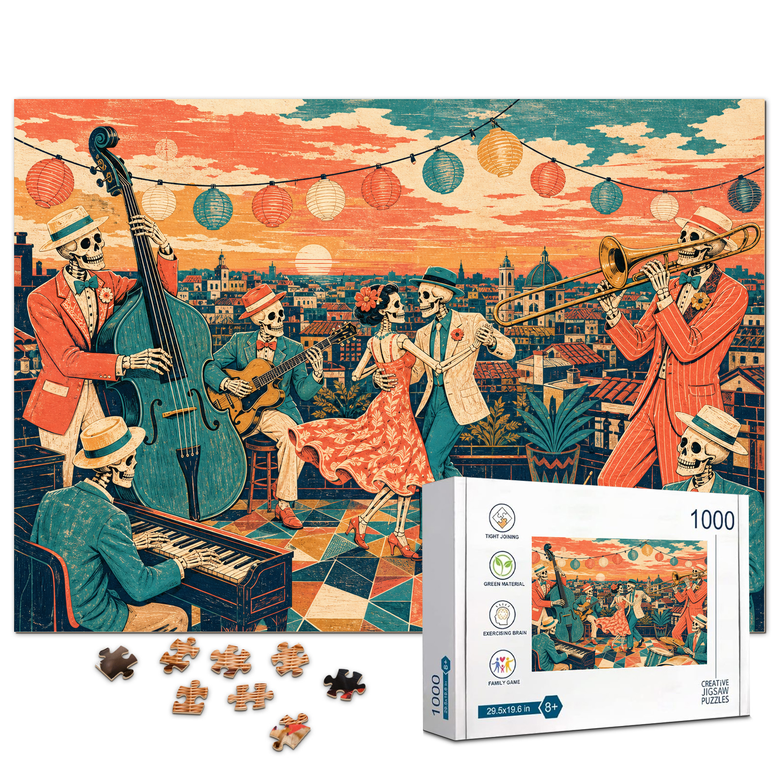 Rooftop Skeleton Swing 1000 Piece Puzzle - puzzle product view