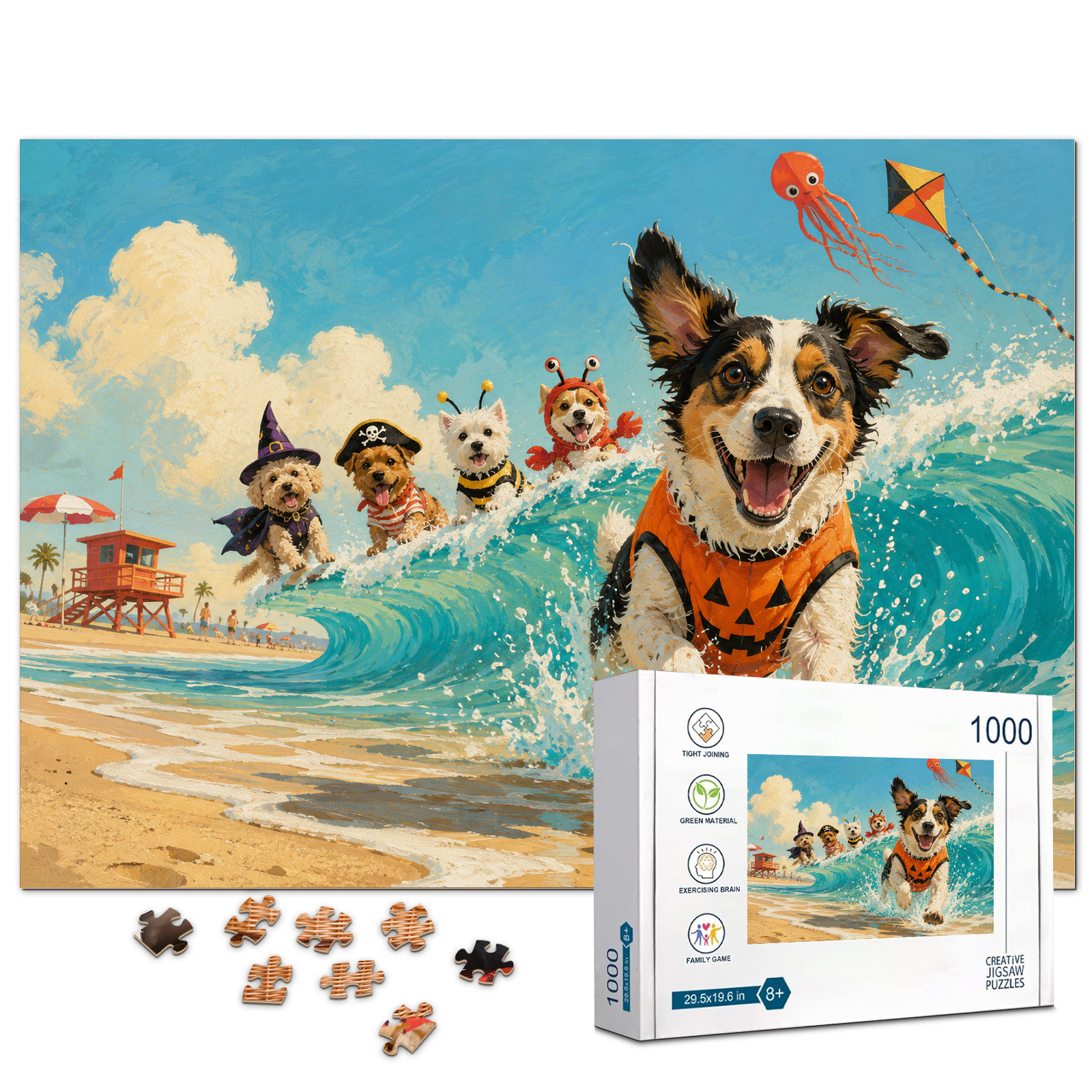 Halloween Dogs Surf Parade 1000 Piece Puzzle - puzzle product view