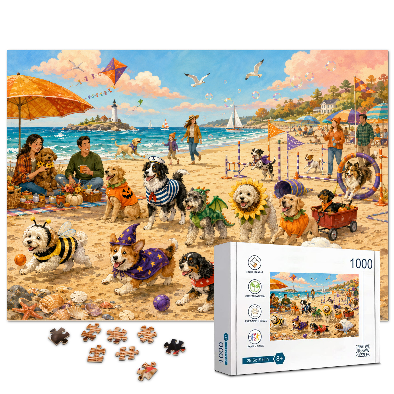 Dog Costume Beach Party 1000 Piece Puzzle - puzzle product view