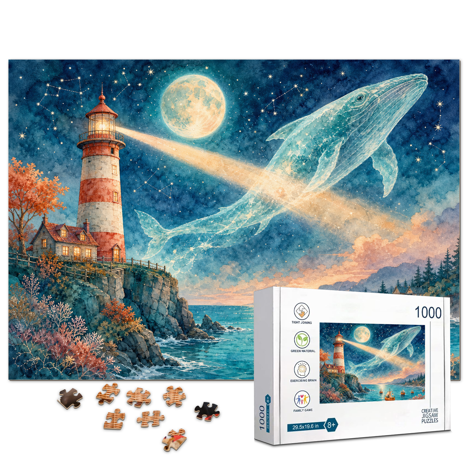 Ghost Whale Lighthouse 1000 Piece Puzzle - puzzle product view