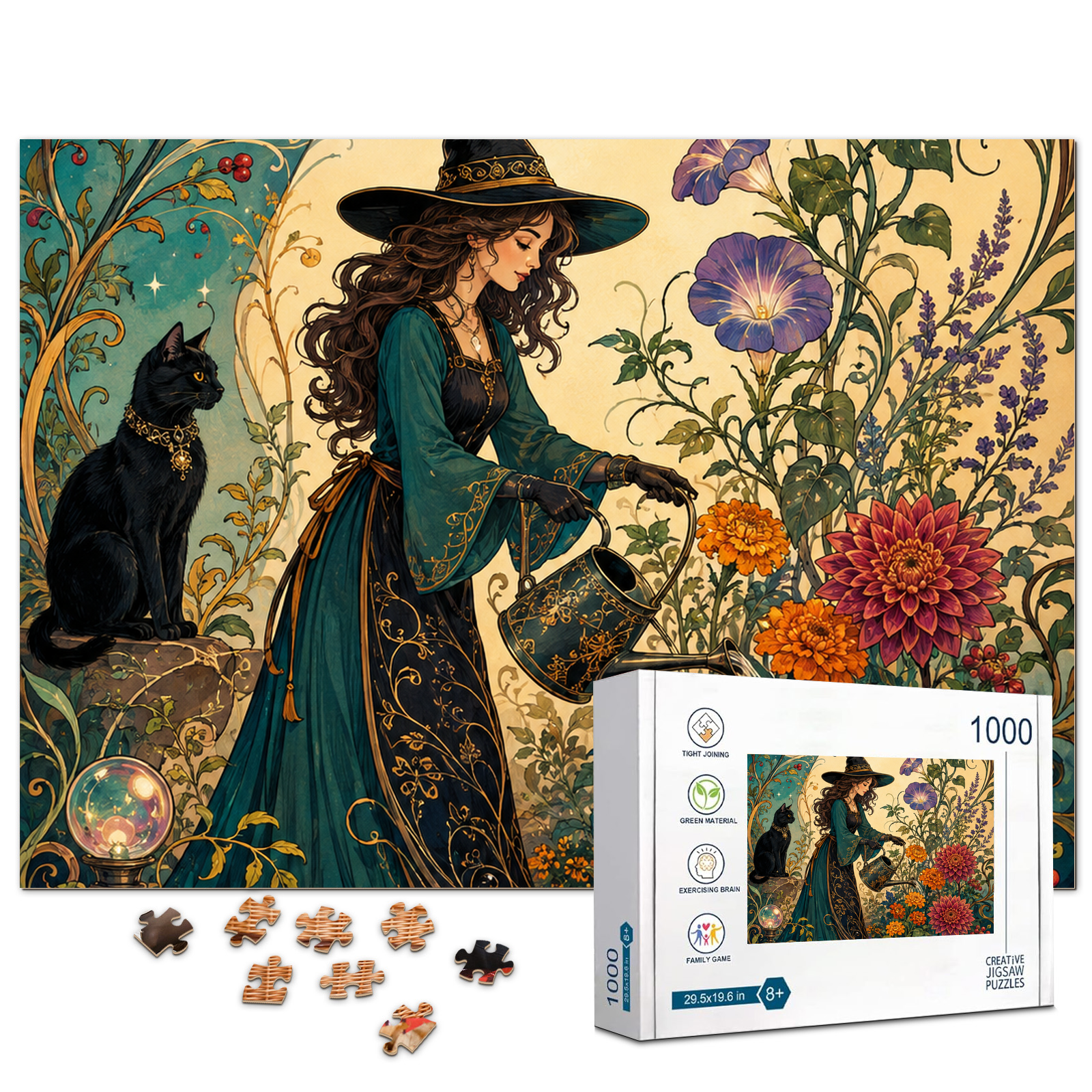 Art Nouveau Witch Moon Garden Jigsaw Puzzle - puzzle product view