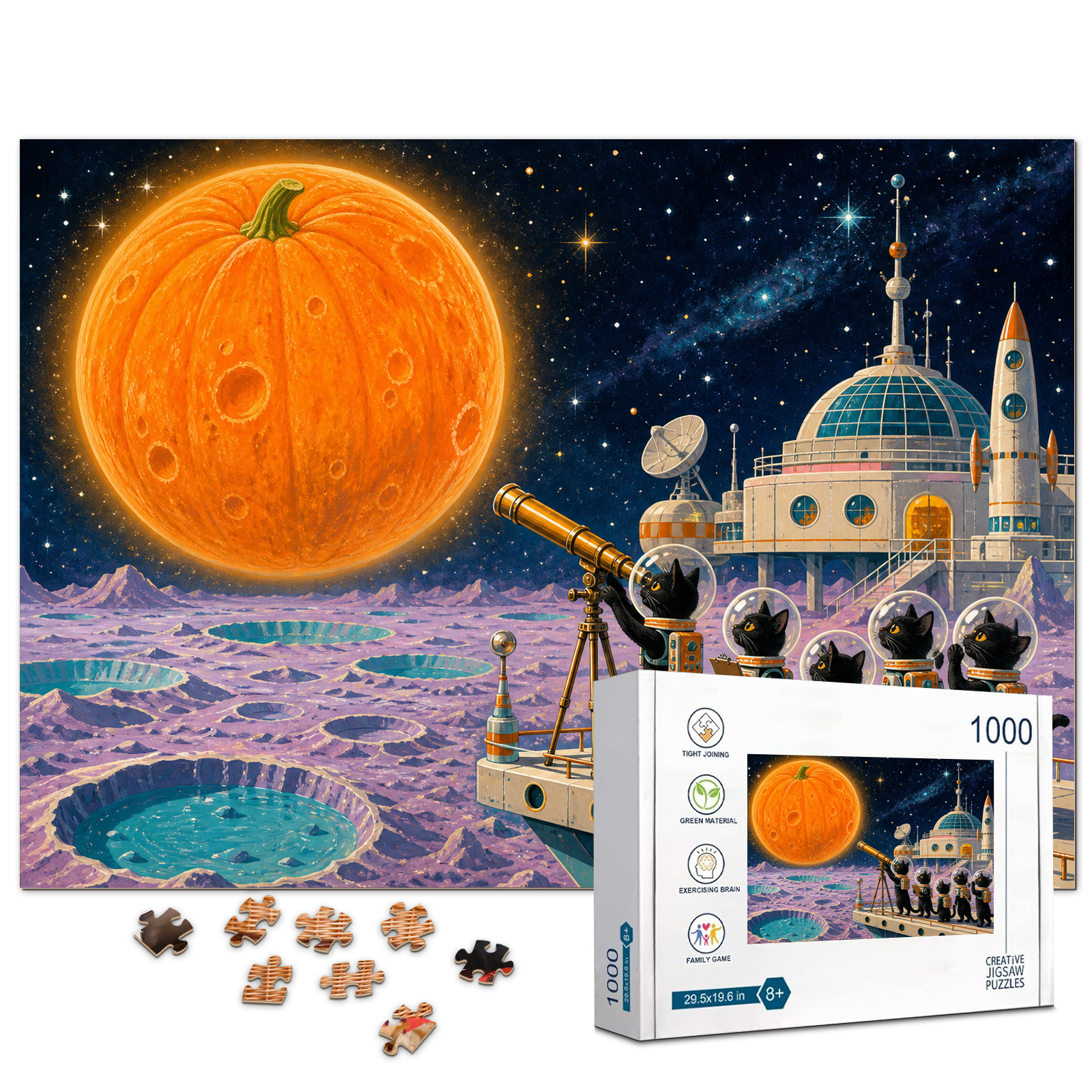 Space Cats Pumpkin Planet 1000 Piece Puzzle - puzzle product view