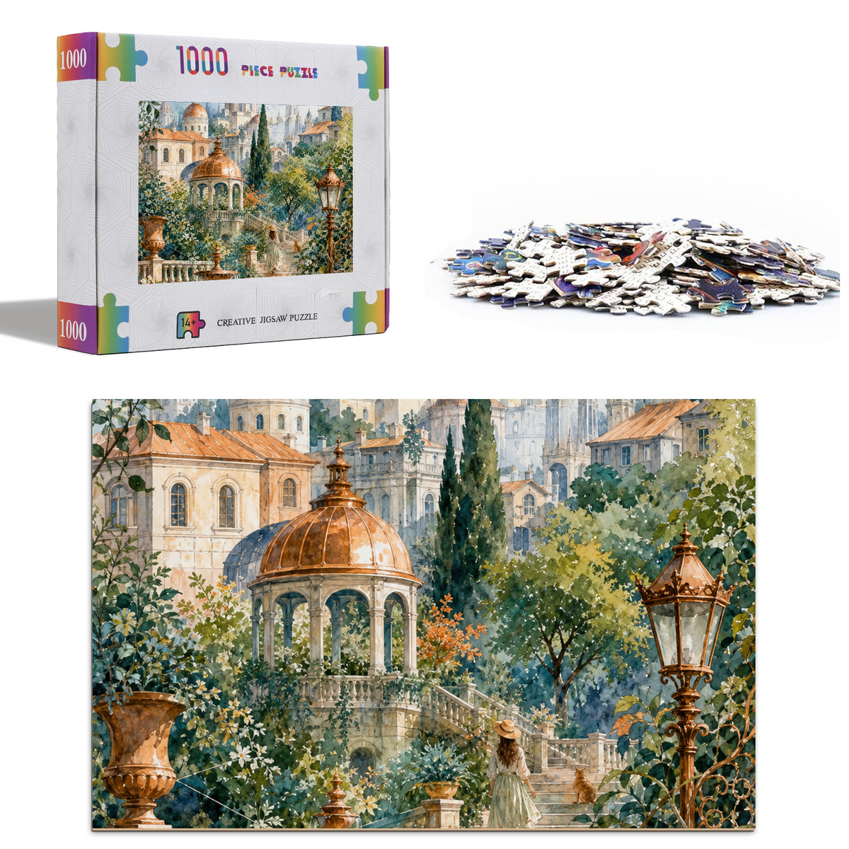 Misty Watercolor City Garden Portrait Puzzle - puzzle product view