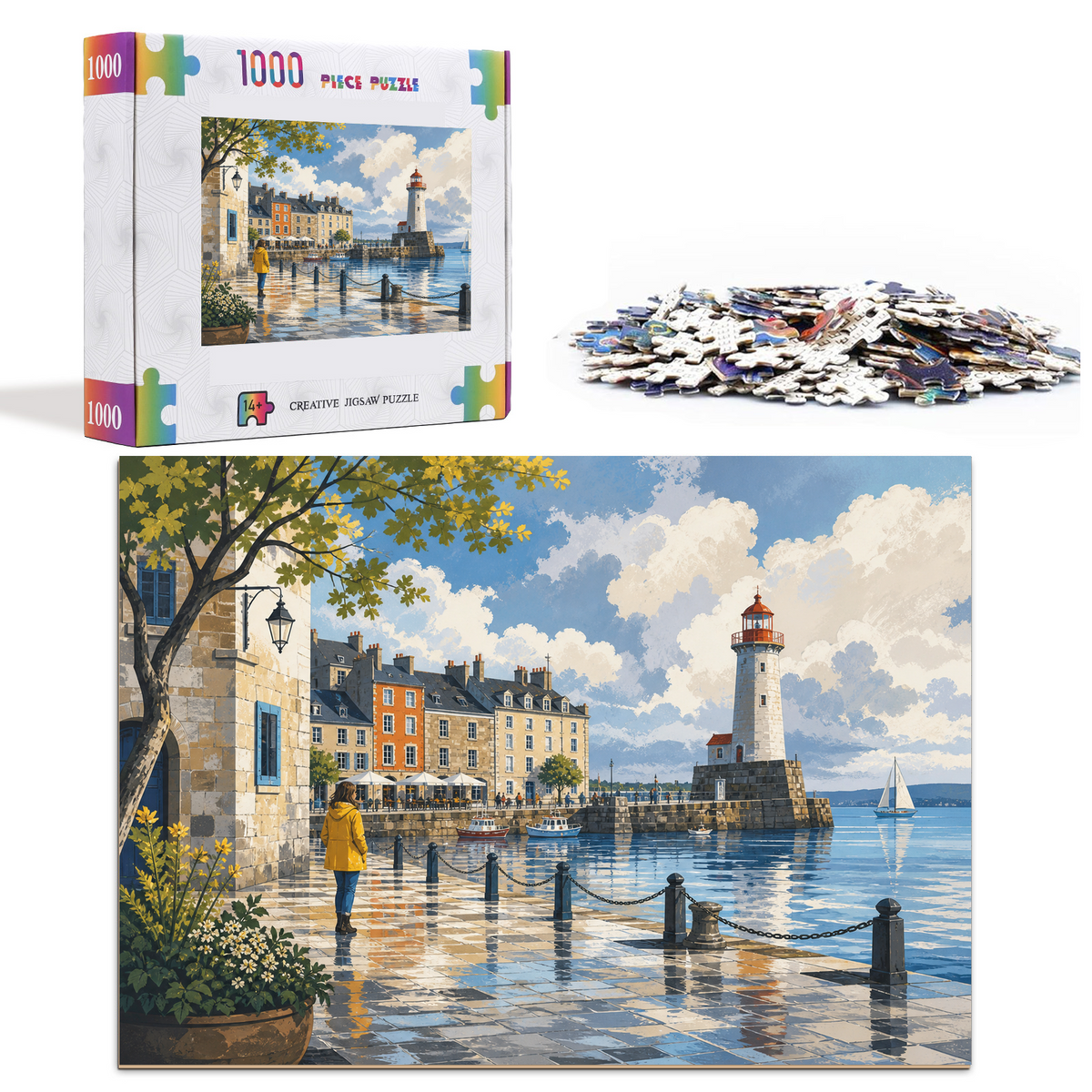 Rain-Washed Lighthouse Harbor Landscape Puzzle - puzzle product view