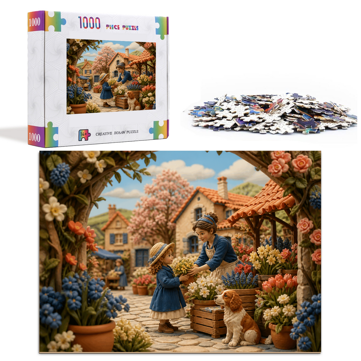 Vibrant Spring Flower Market Soft 3d Storybook Landscape Puzzle - puzzle product view