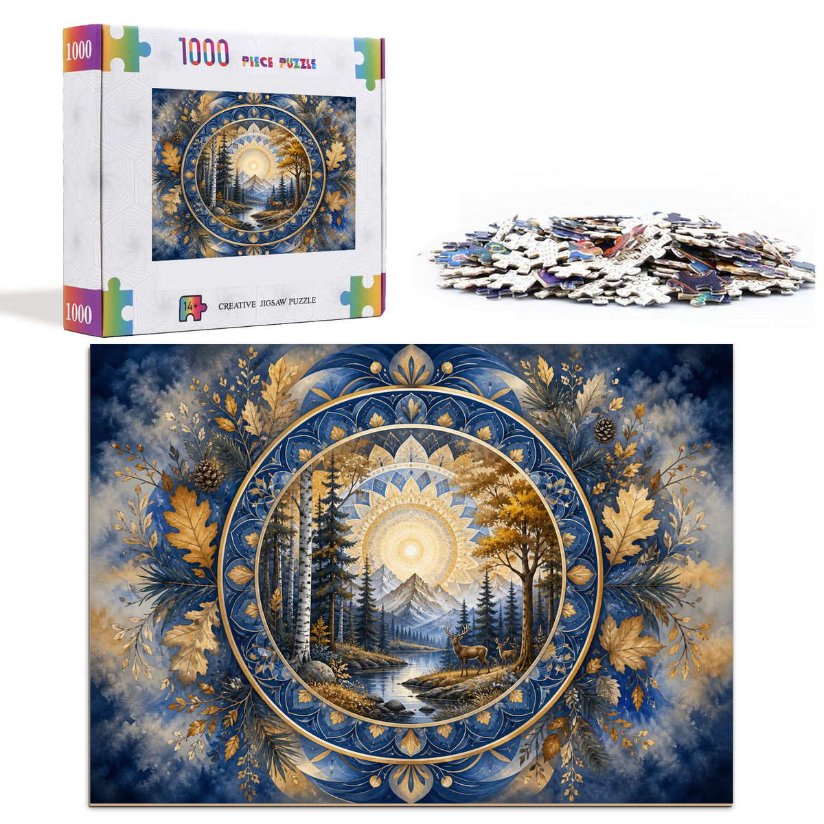 Golden Hour Stained Glass Forest Mandala Ornamental Landscape Puzzle - puzzle product view