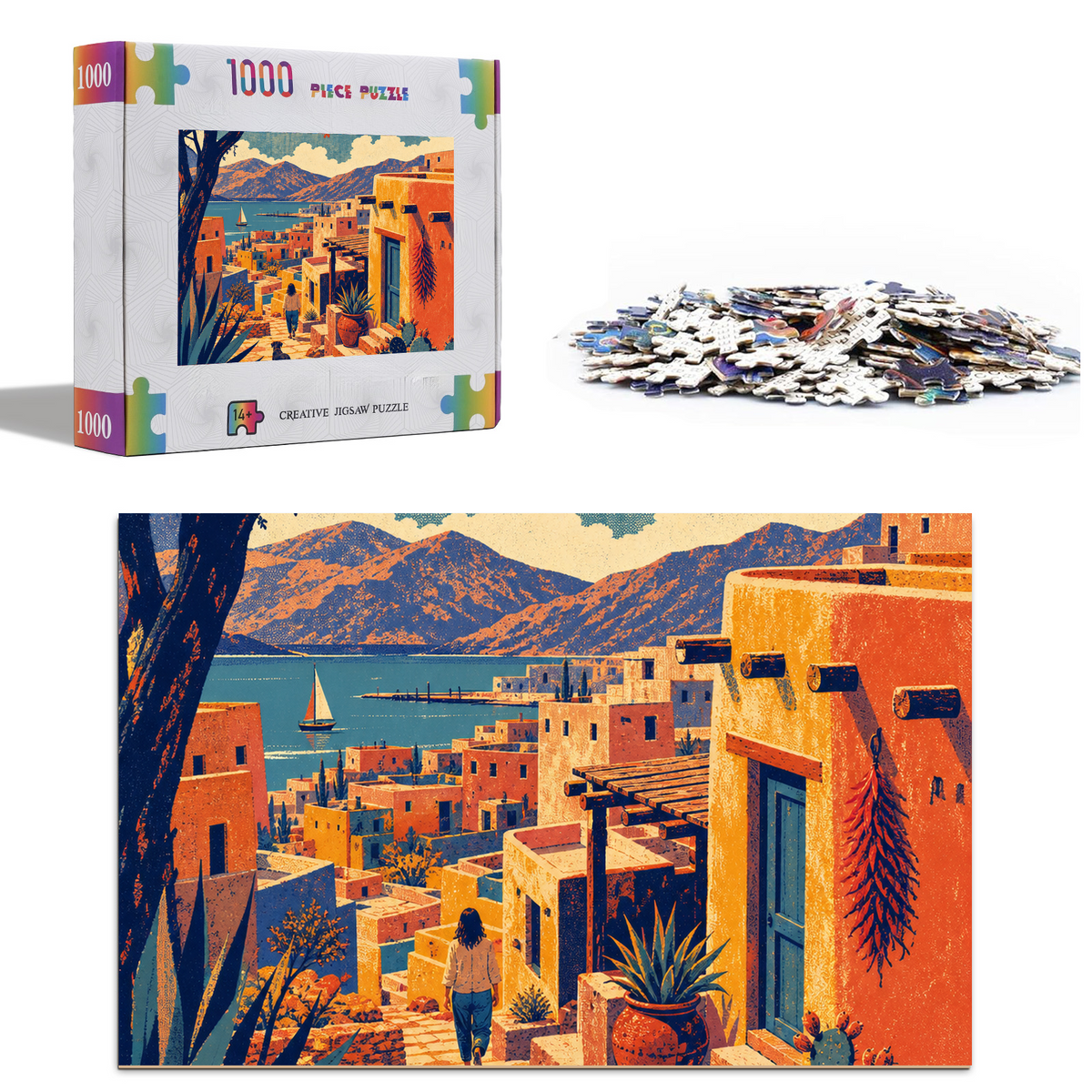 Vibrant Desert Adobe Town Portrait Puzzle - puzzle product view