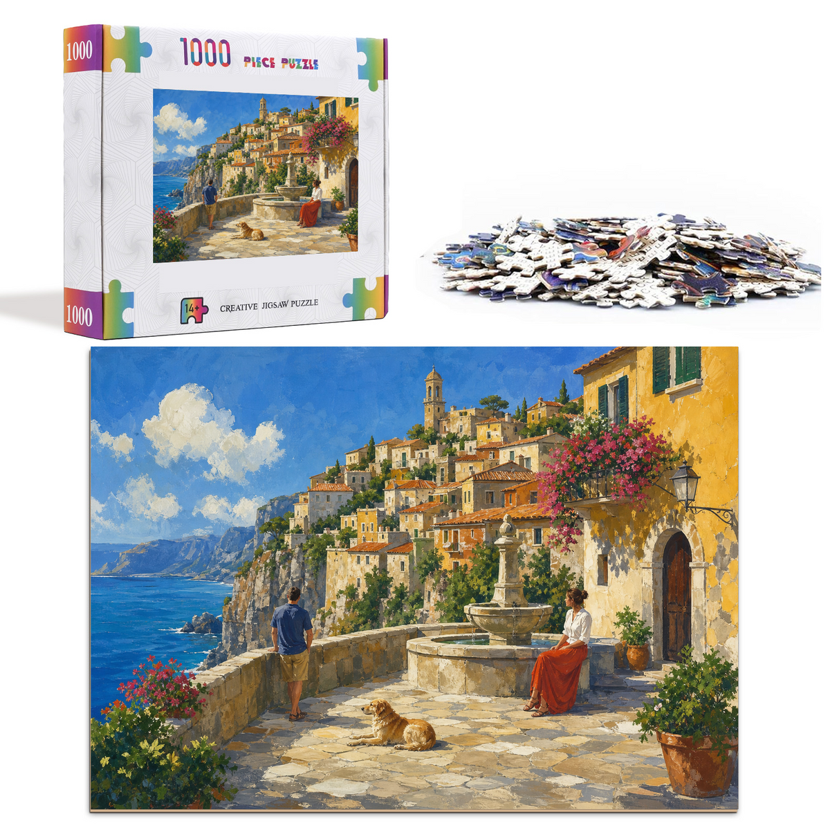 Sunlit Cliff Village Landscape Puzzle - puzzle product view