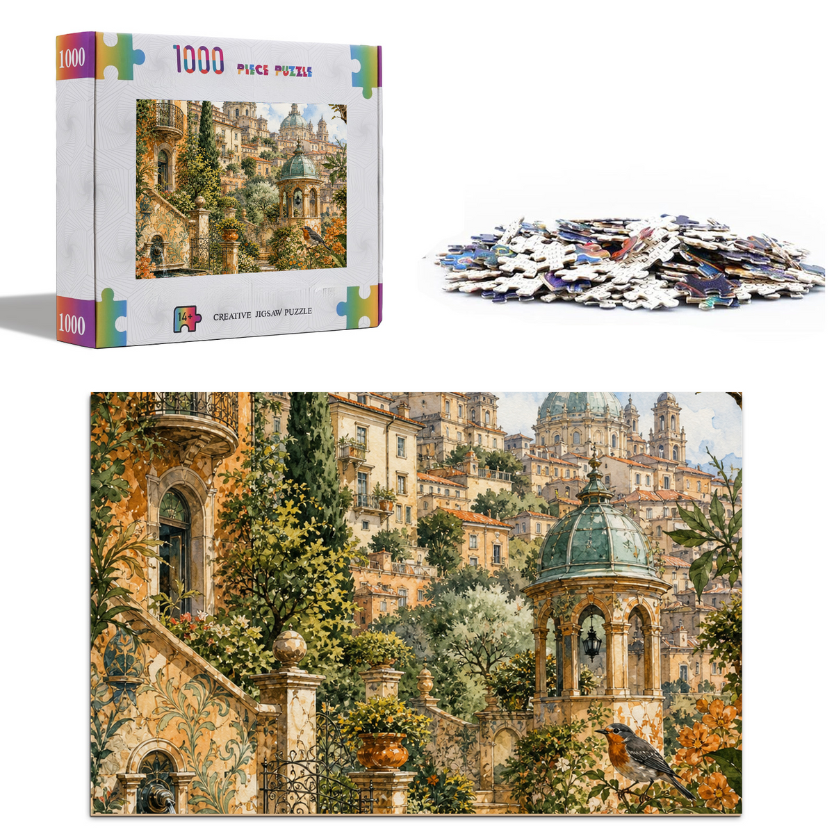 Amber Watercolor City Garden Portrait Puzzle - puzzle product view