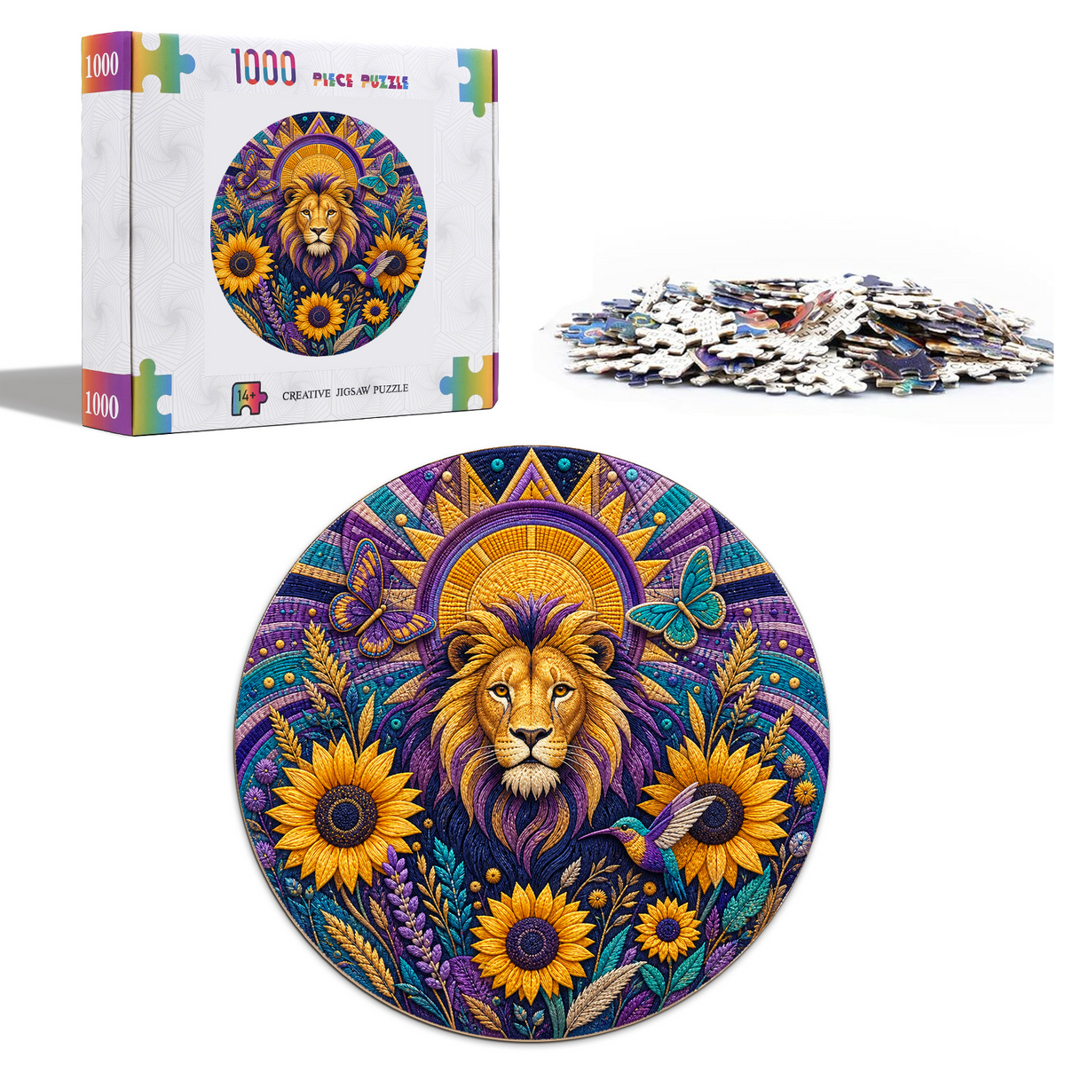 Wildflower Lion Sun Garden Round Puzzle - puzzle product view