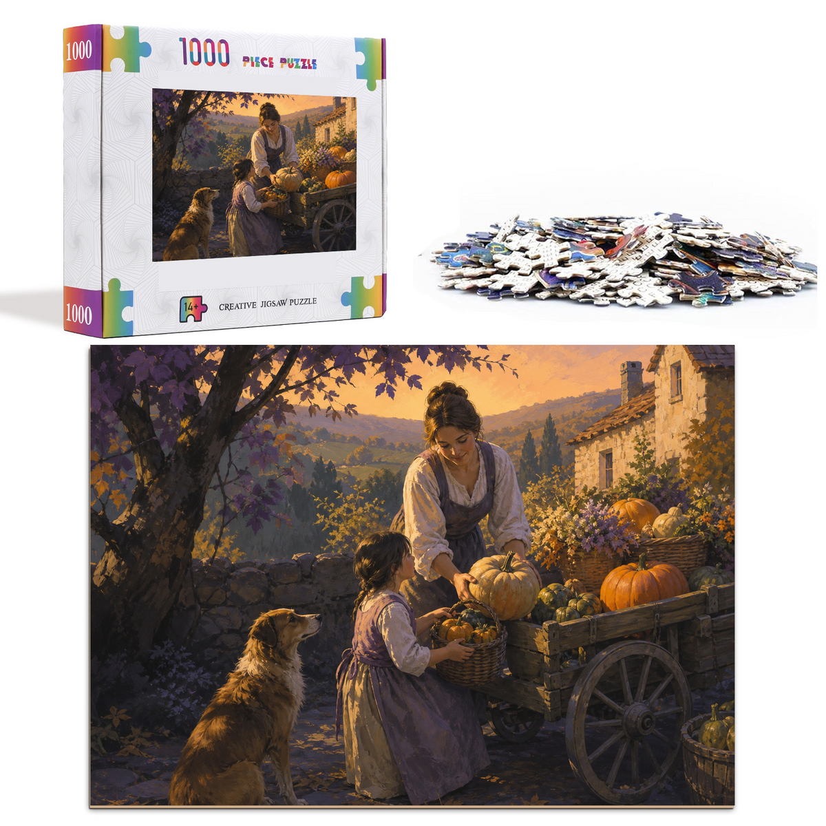 Vibrant Harvest Festival Gouache Landscape Puzzle - puzzle product view